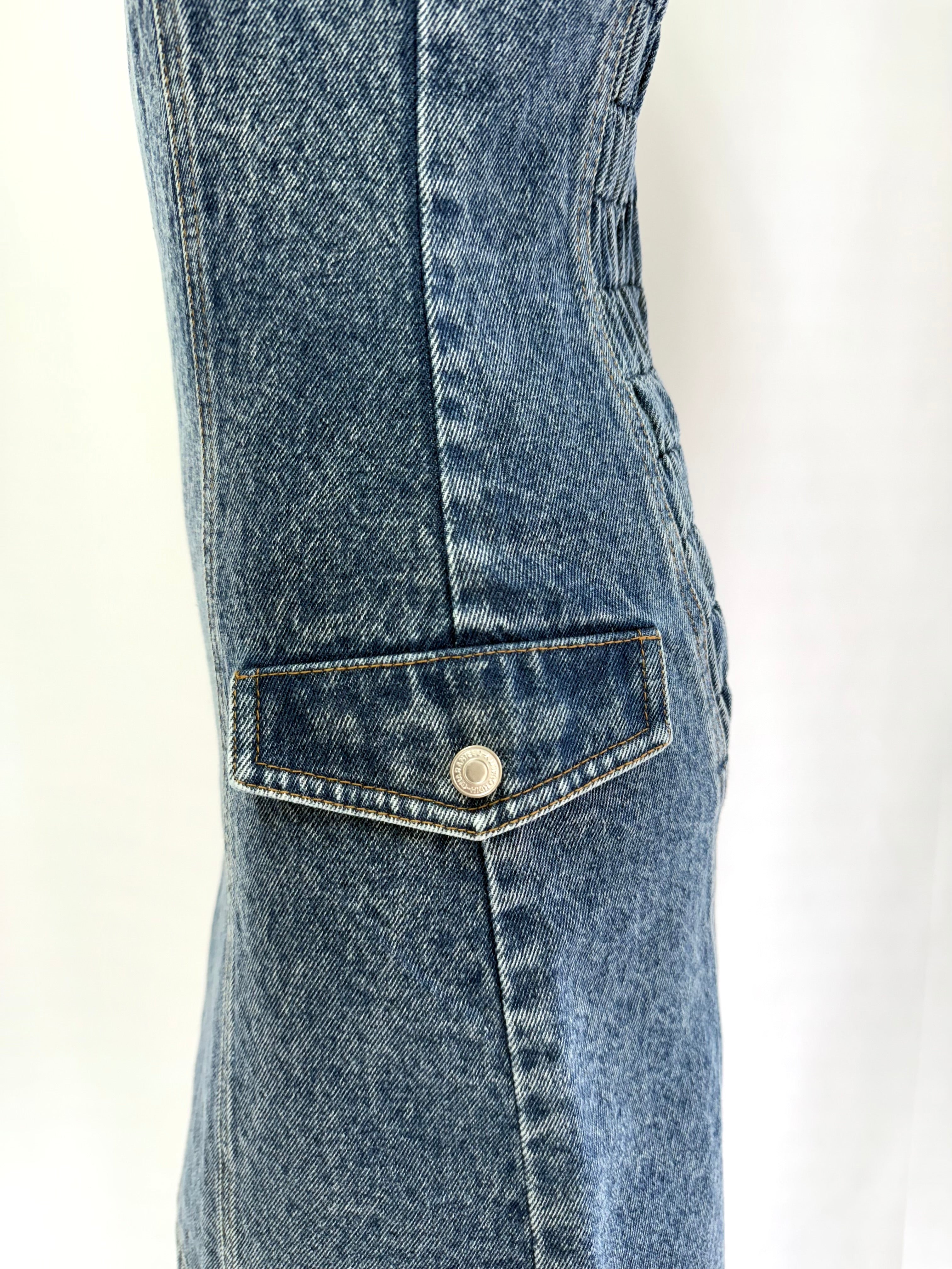Fade denim belted mini dress
