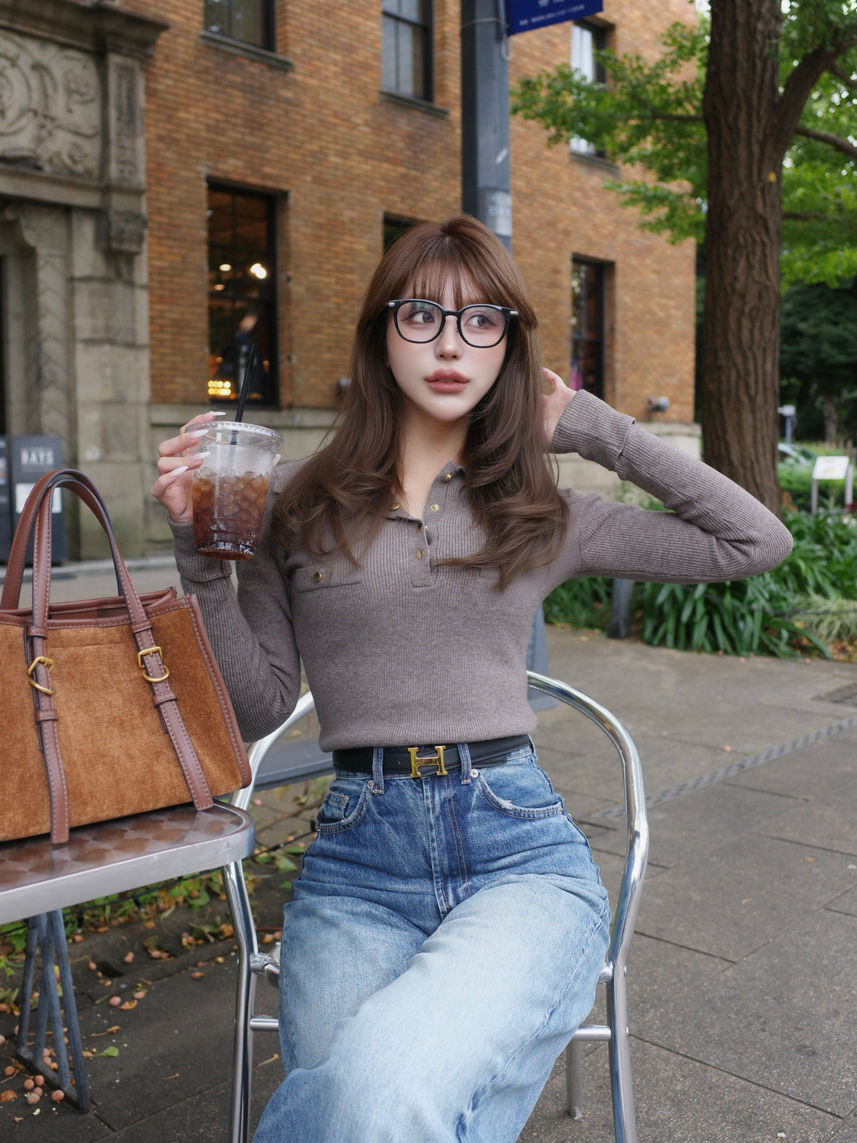 【予約】Big collar gold button rib knit(11月上旬発送予定)