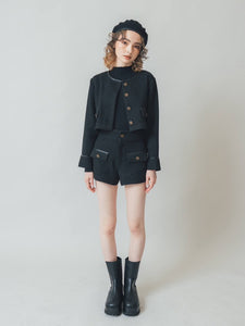 Leather piping tweed jacket