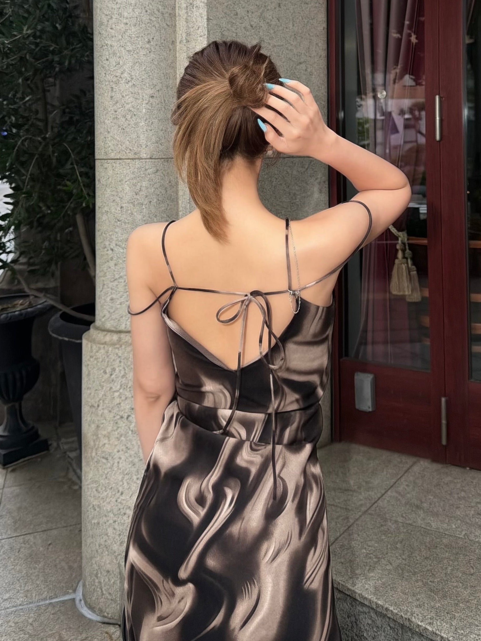 Cross strap maxi dress with inner bra