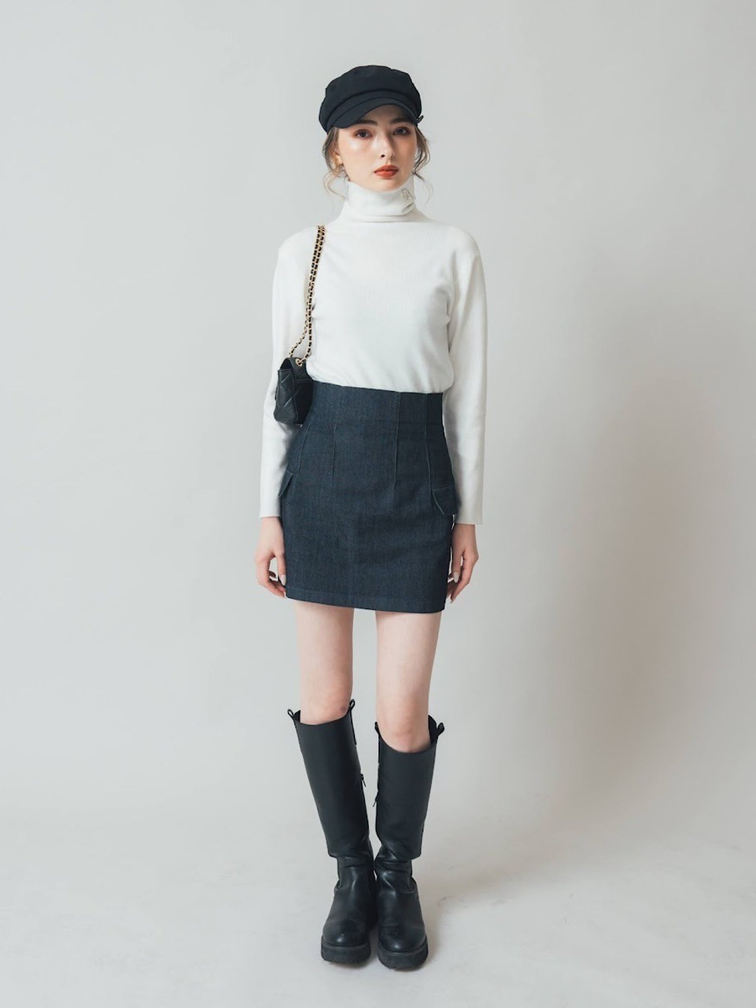 Denim high waist mini skirt