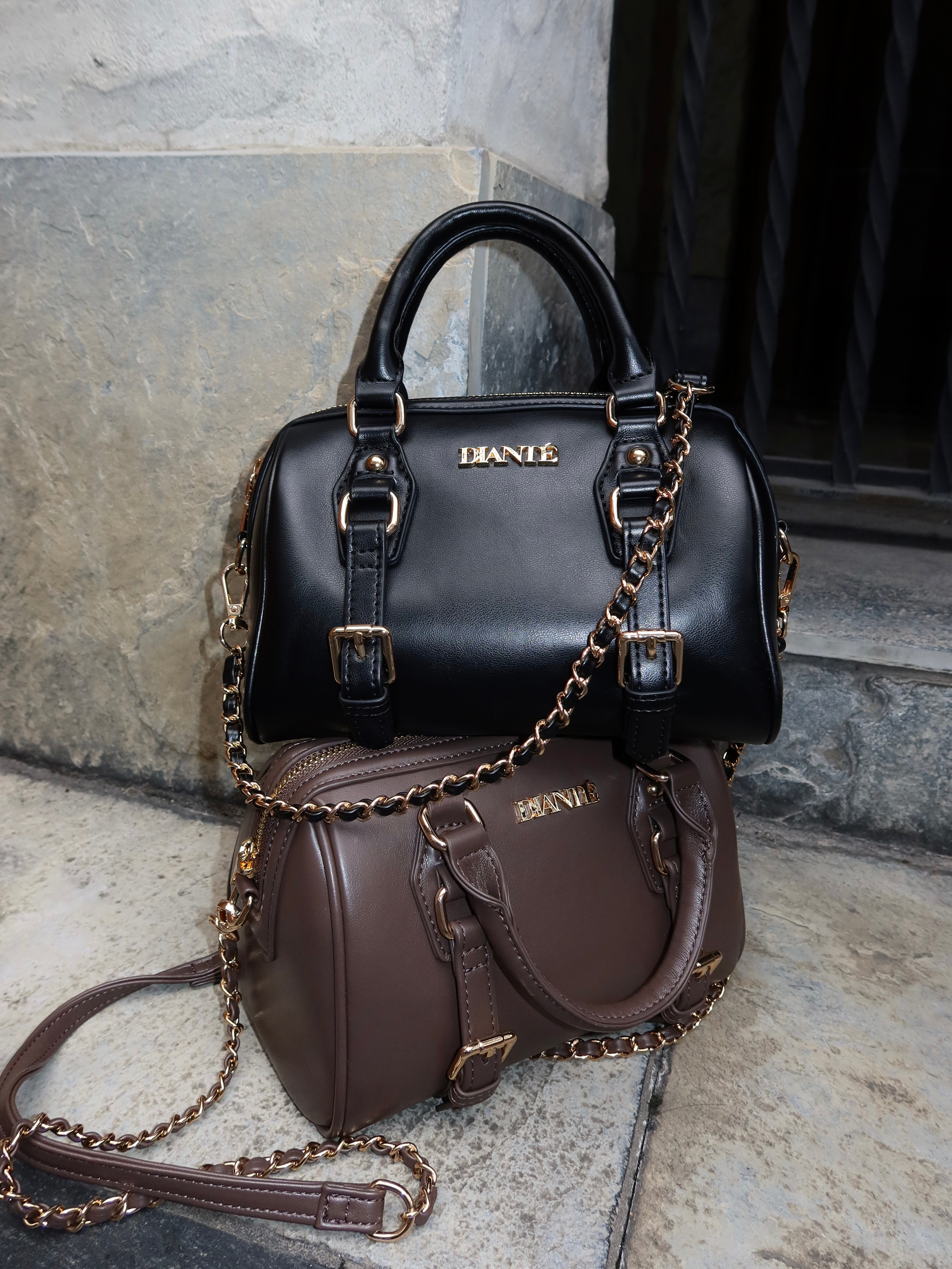 Chain belted boston bag