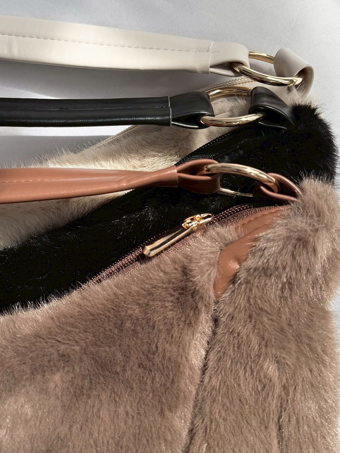 Leather handle eco fur bag