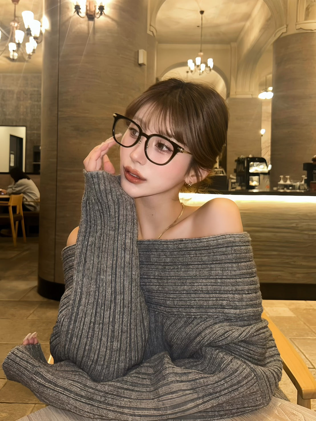 【予約】Random rib off shoulder knit(GRY 2月中旬〜下旬発送予定)