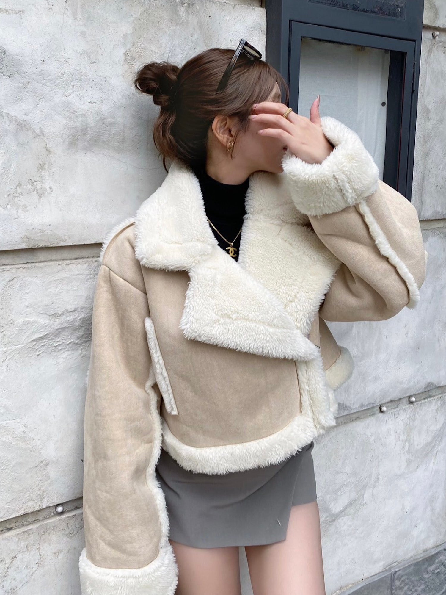 Cropped boa mouton jacket