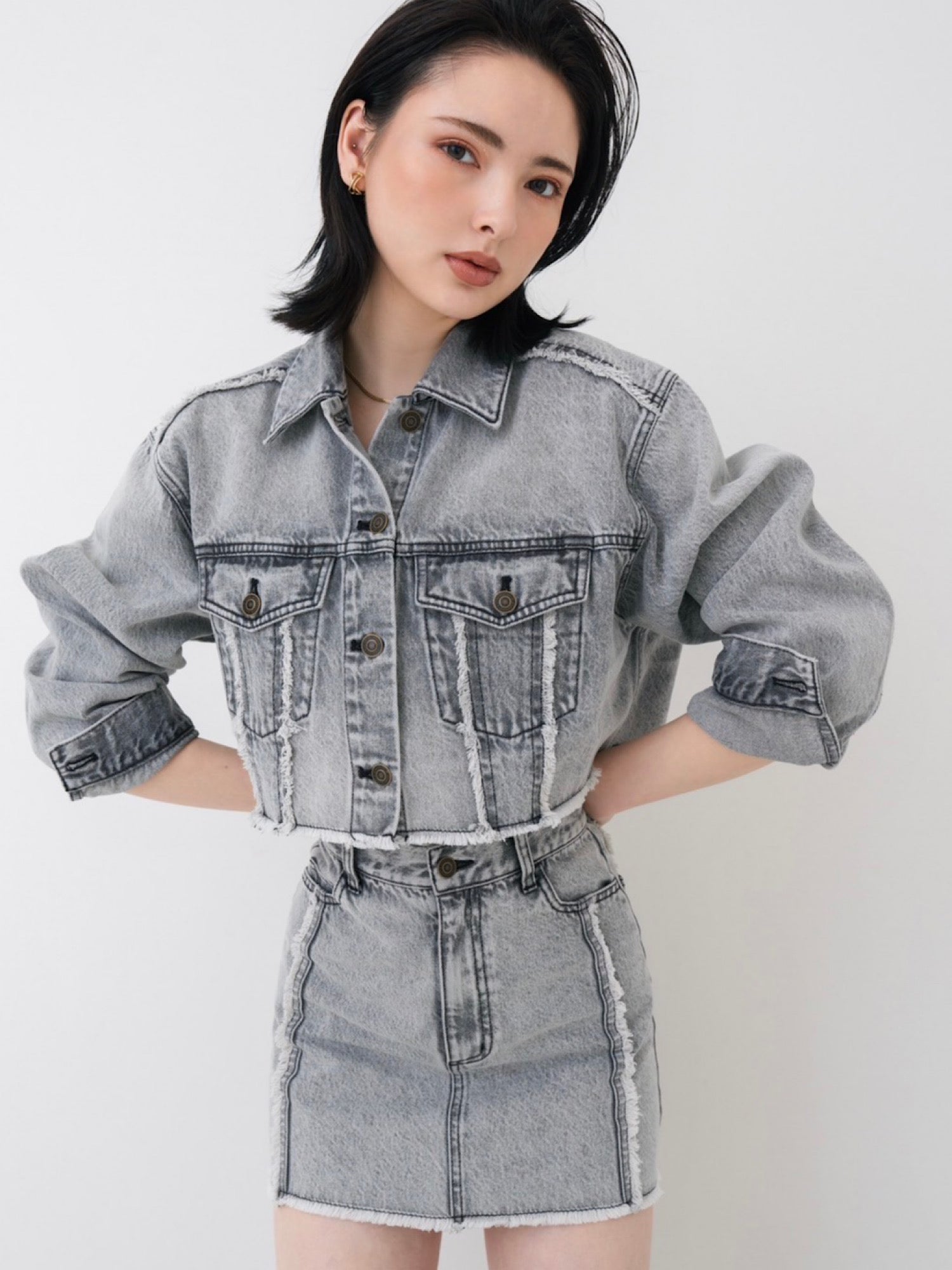 【予約】Fringe denim jacket(GRY 4月中旬〜下旬発送予定)