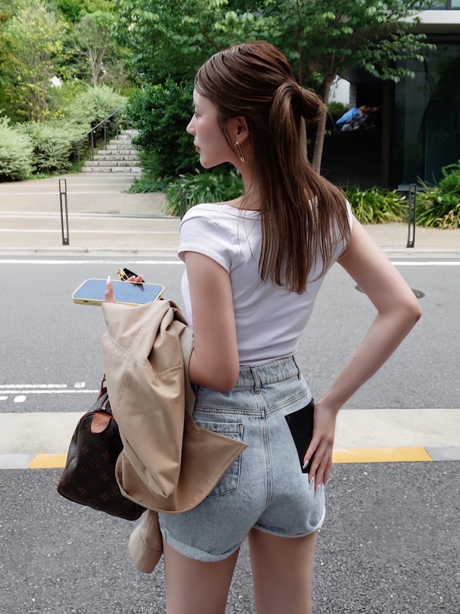 Waist design denim shorts