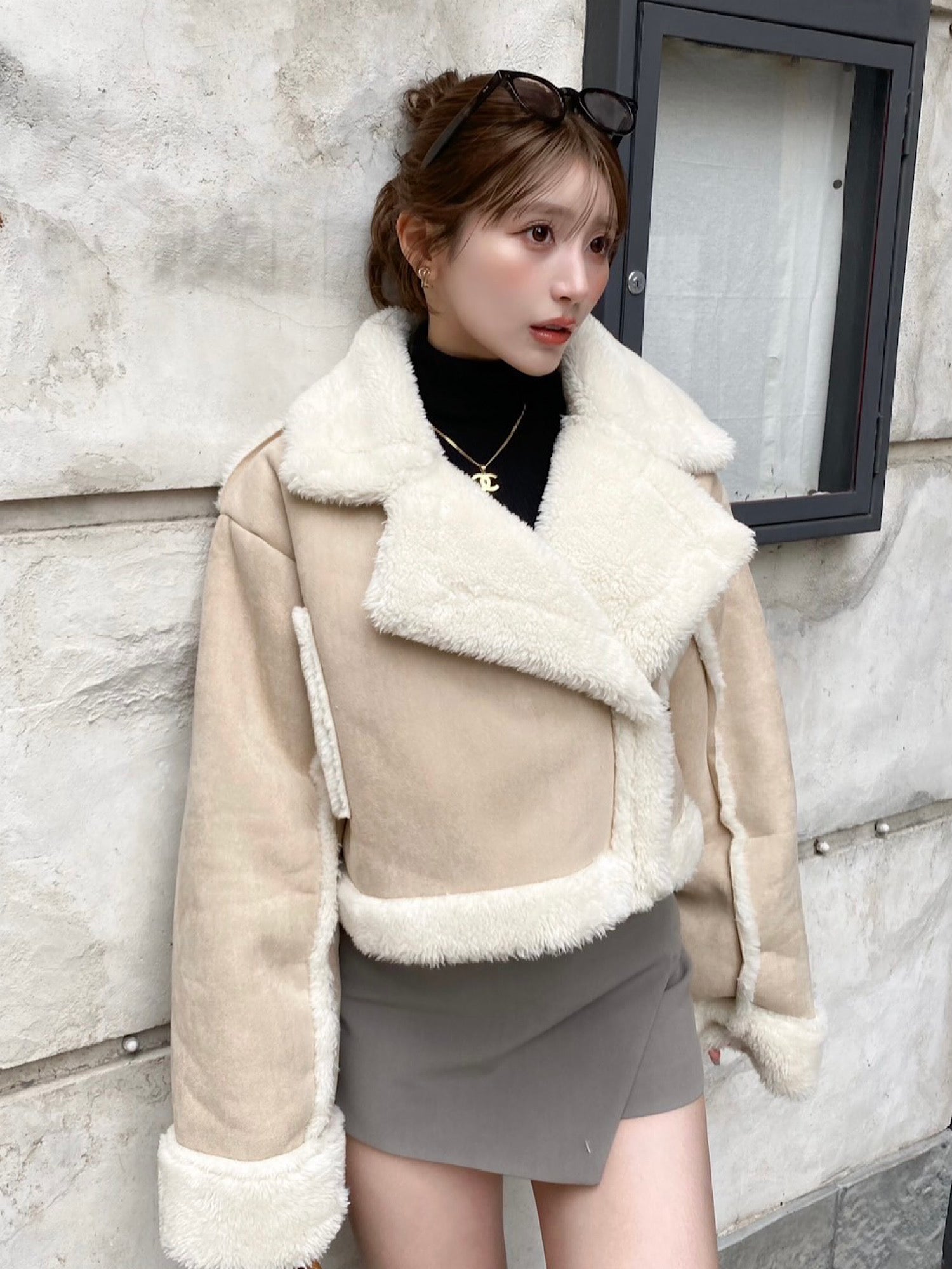 Cropped boa mouton jacket