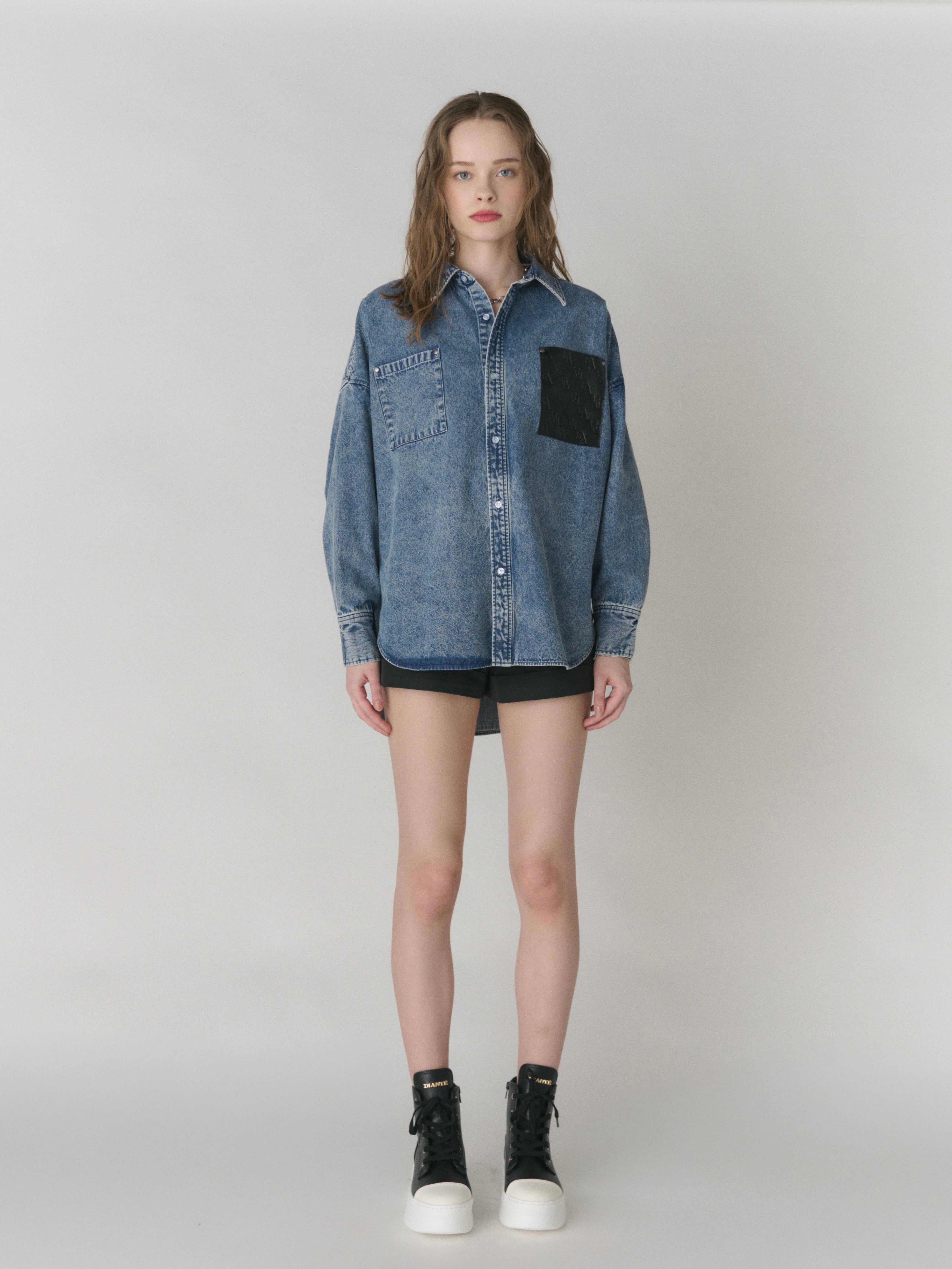 Leather pocket denim loose shirts | DIANTÉ (ディアンテ)公式通販サイト