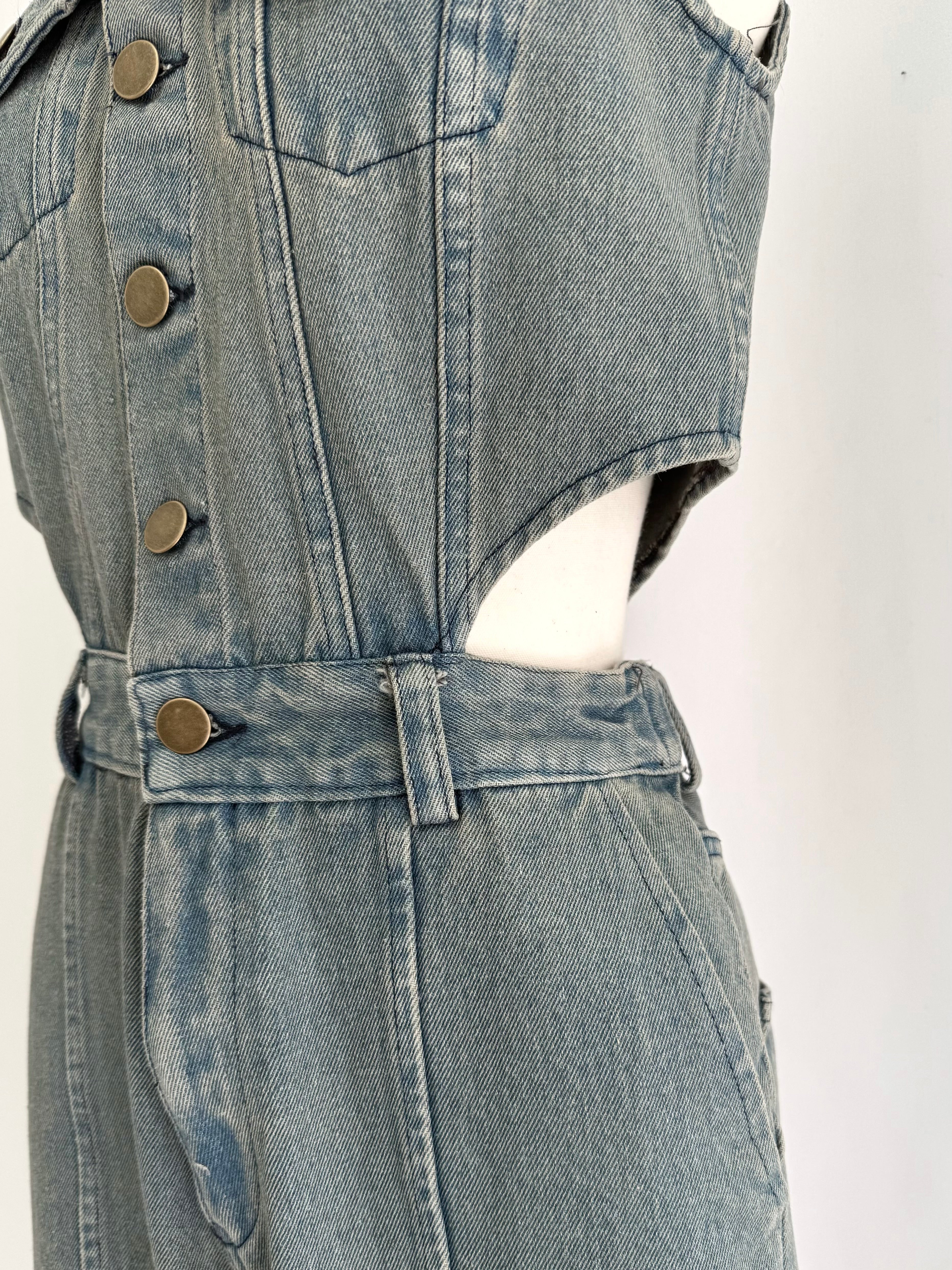 Side open denim all in one