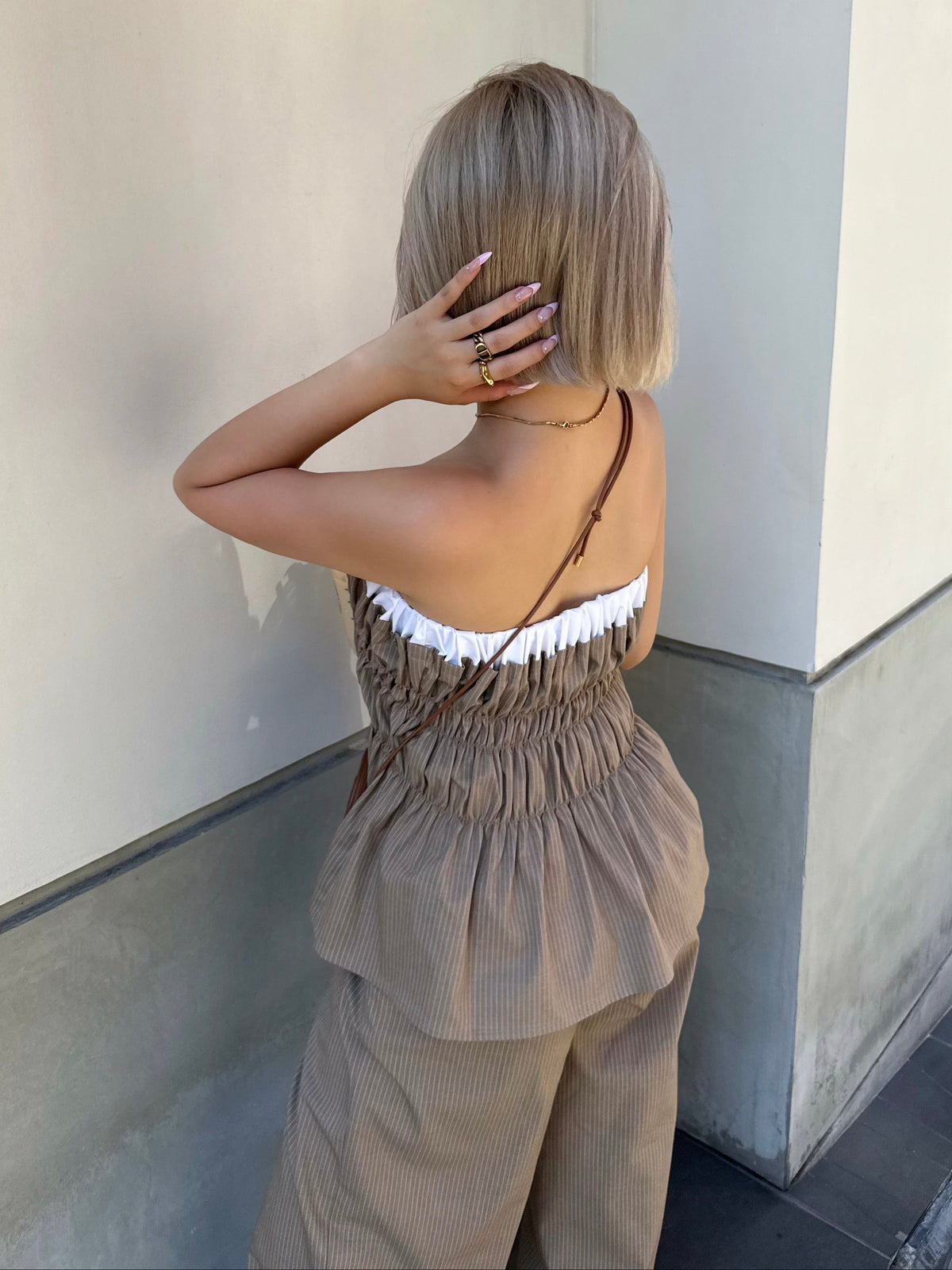 【予約】Layered peplum bare top(SETUP着用可)(BEG 9月下旬発送予定)