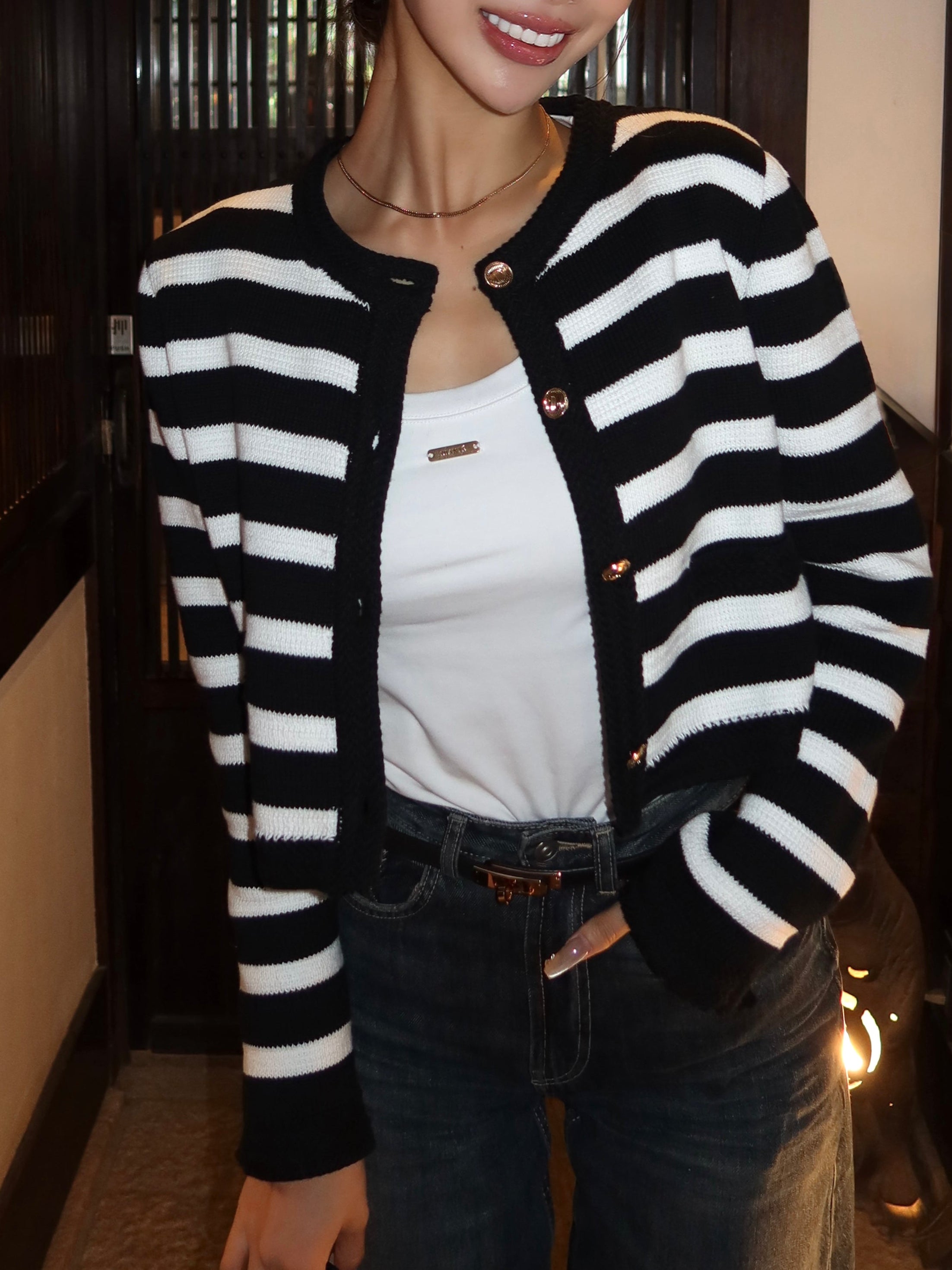 Gold button bulky knit cardigan