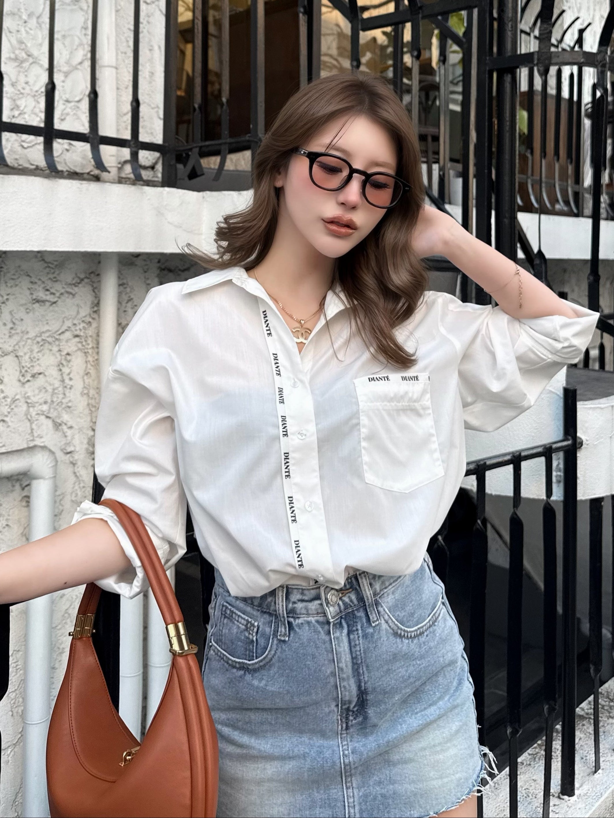 DIANTE LOGO TAPE LOOSE SHIRTS シャツ　ホワイト Logo tape loose shirts | DIANTÉ (ディアンテ)公式通販サイト