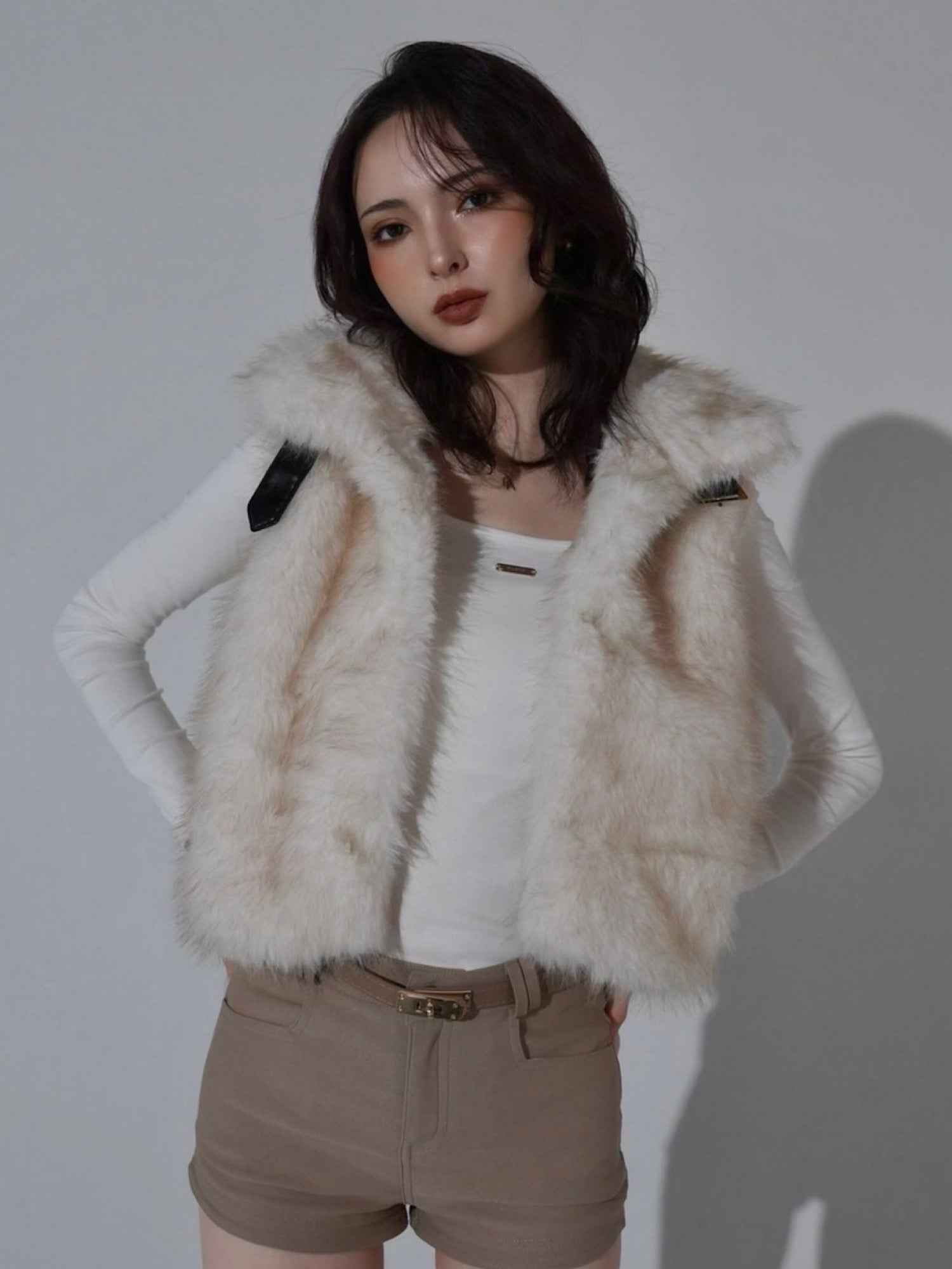 【予約】Premium eco fur belted vest(11月上旬〜中旬発送予定)