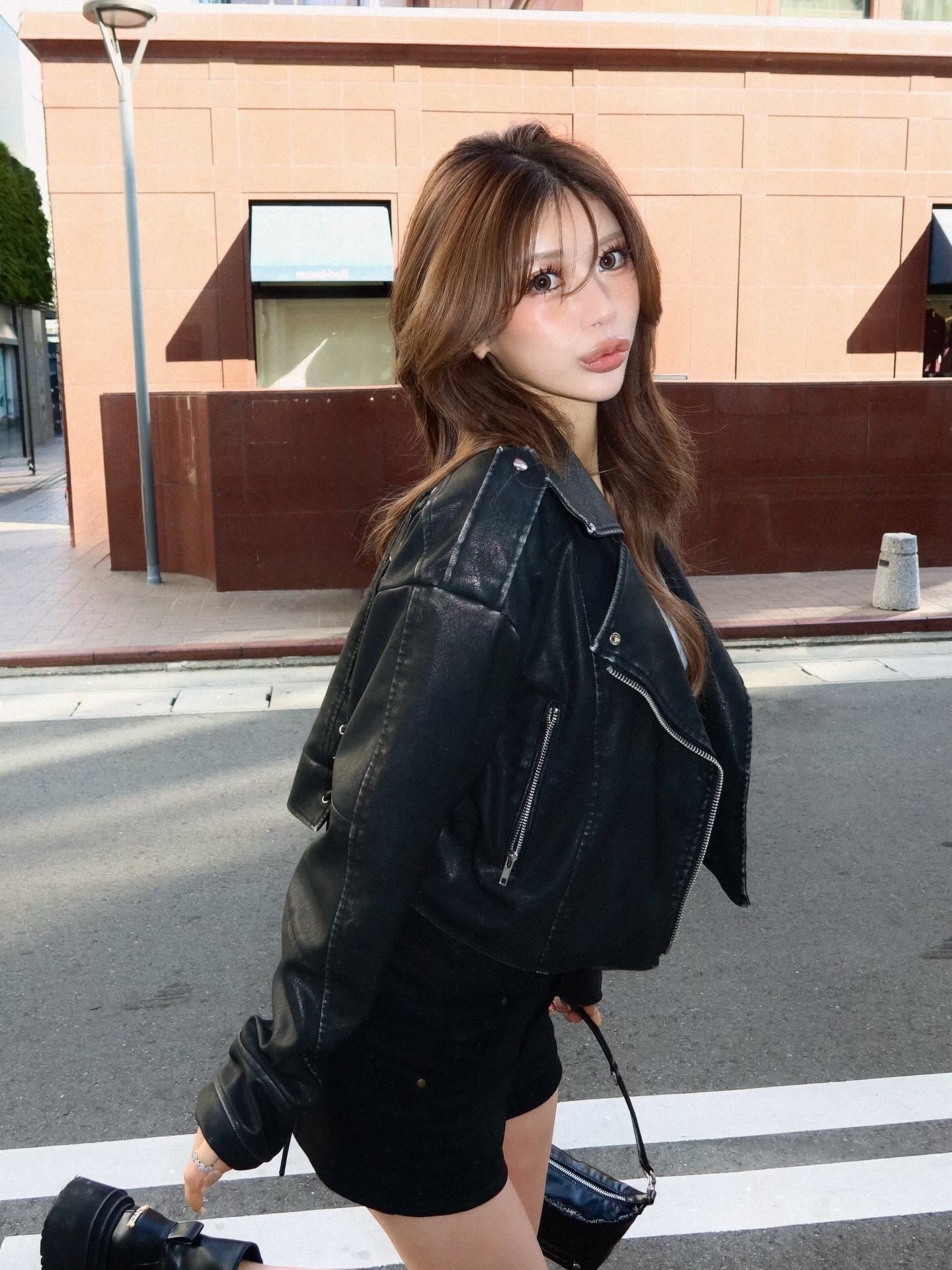 【予約】Lace up eco leather riders jacket(BRN 2月上旬発送予定）