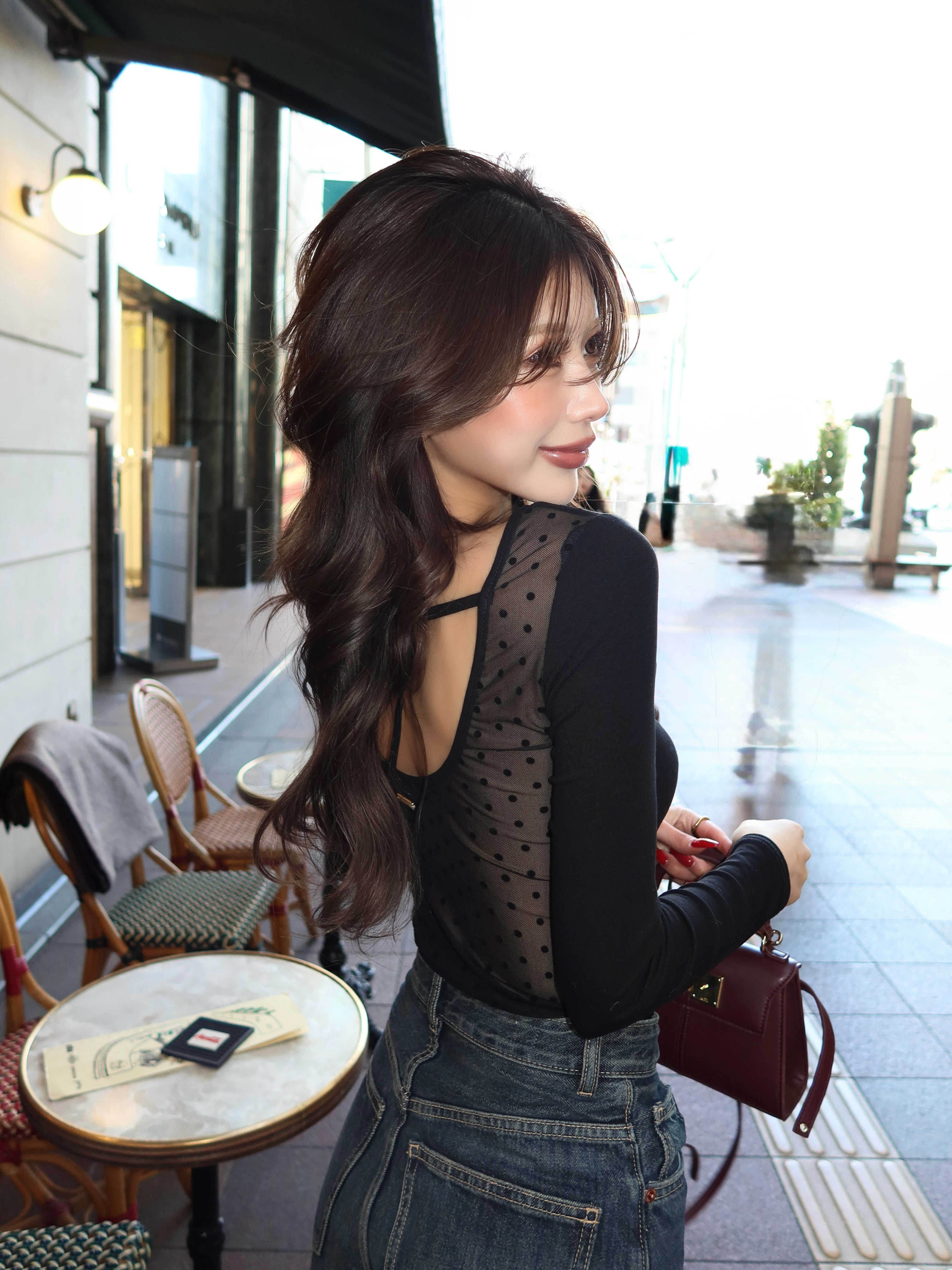 Back sheer long sleeve Tee