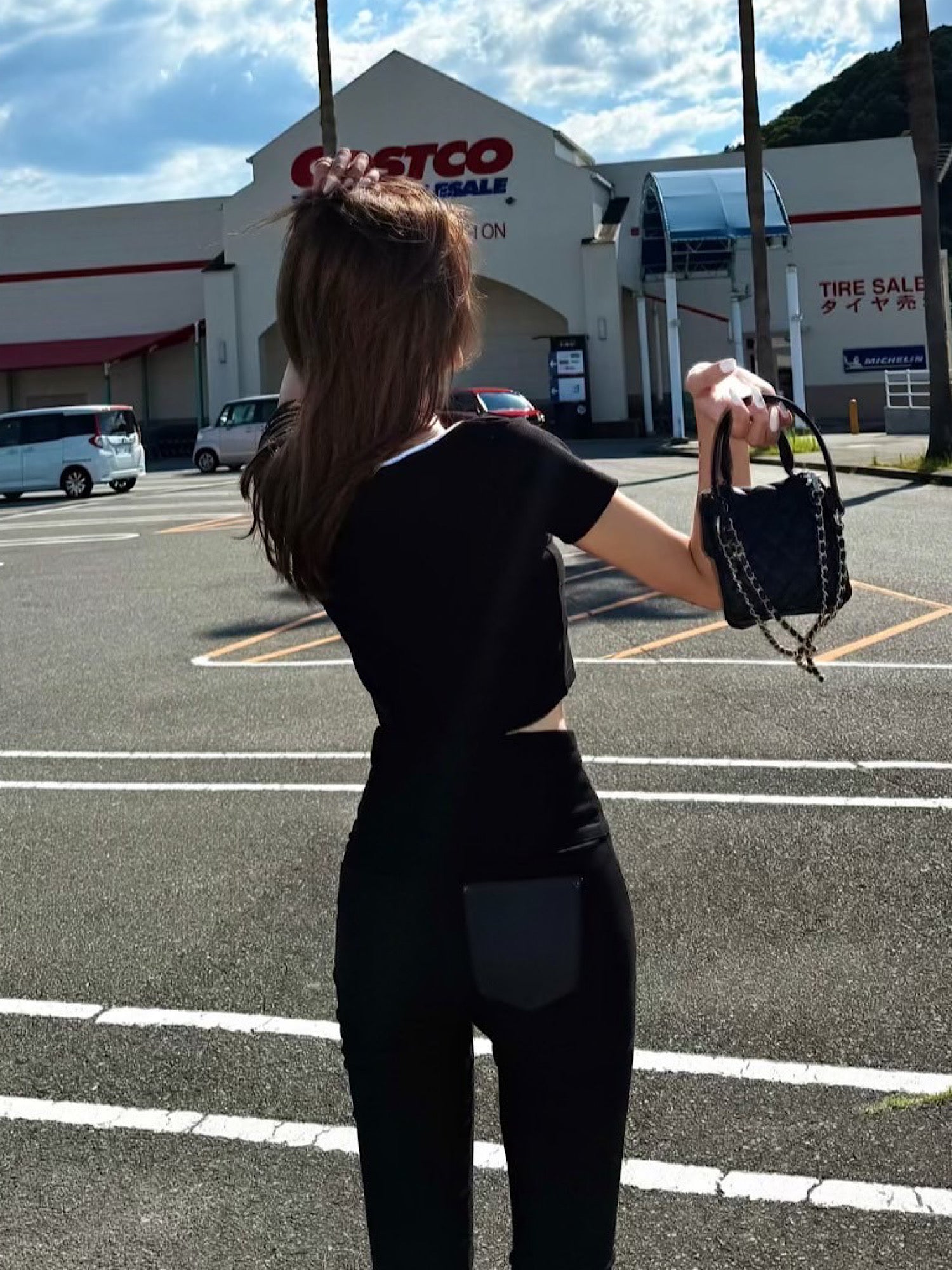 Asymmetry neck half sleeve tops