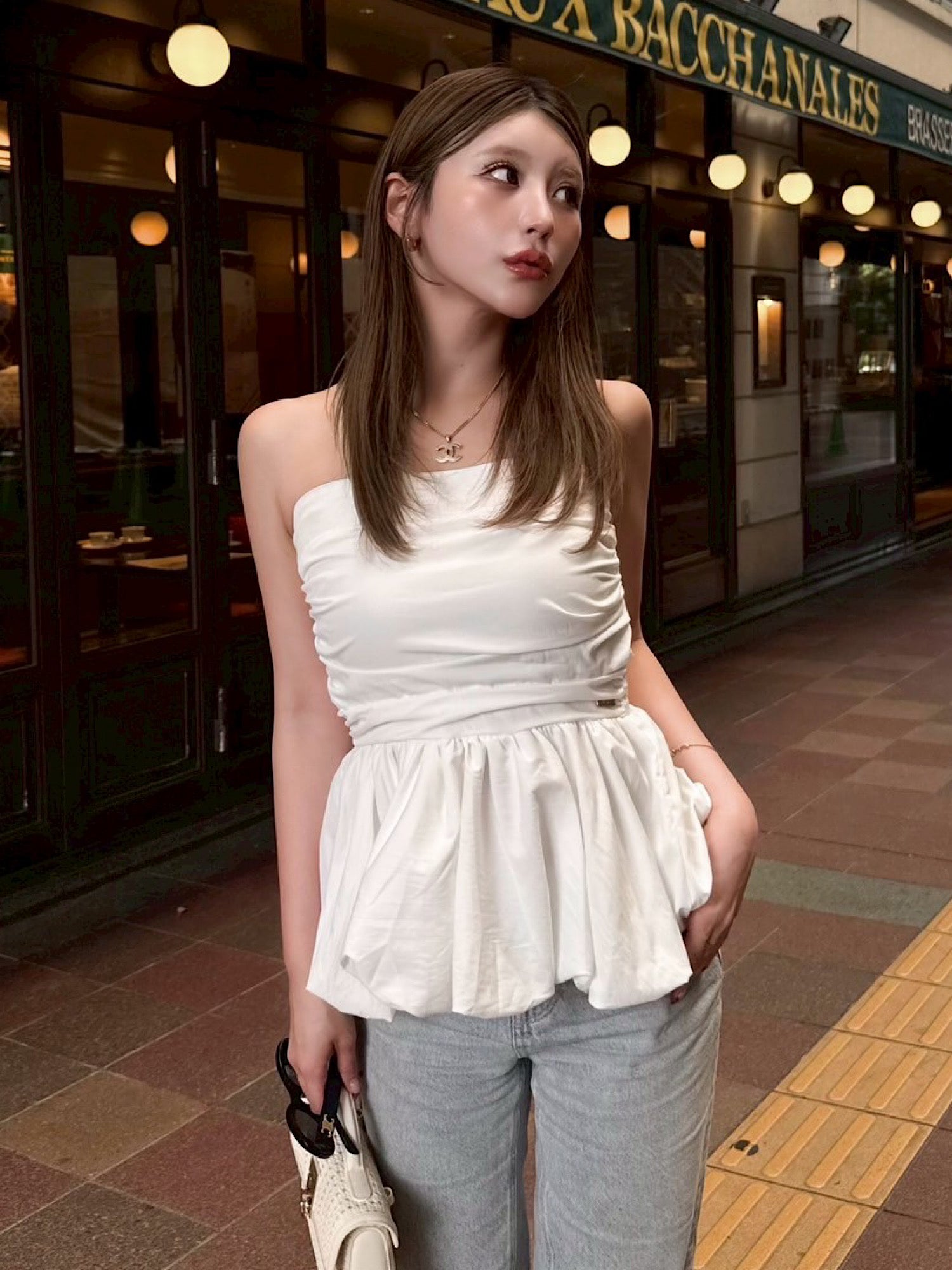 DIANTE ブラック イニシャルプレートぺプラムベアトップ Initial plate peplum baretop | DIANTÉ (ディアンテ)公式通販サイト