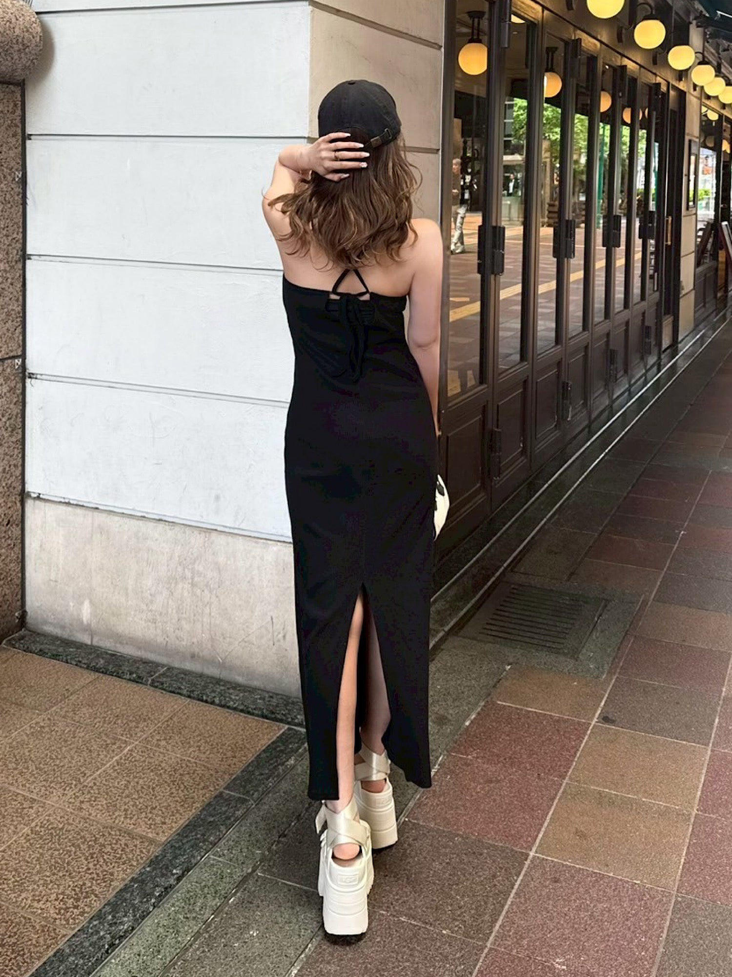 halter neck rib maxi dress with inner bra