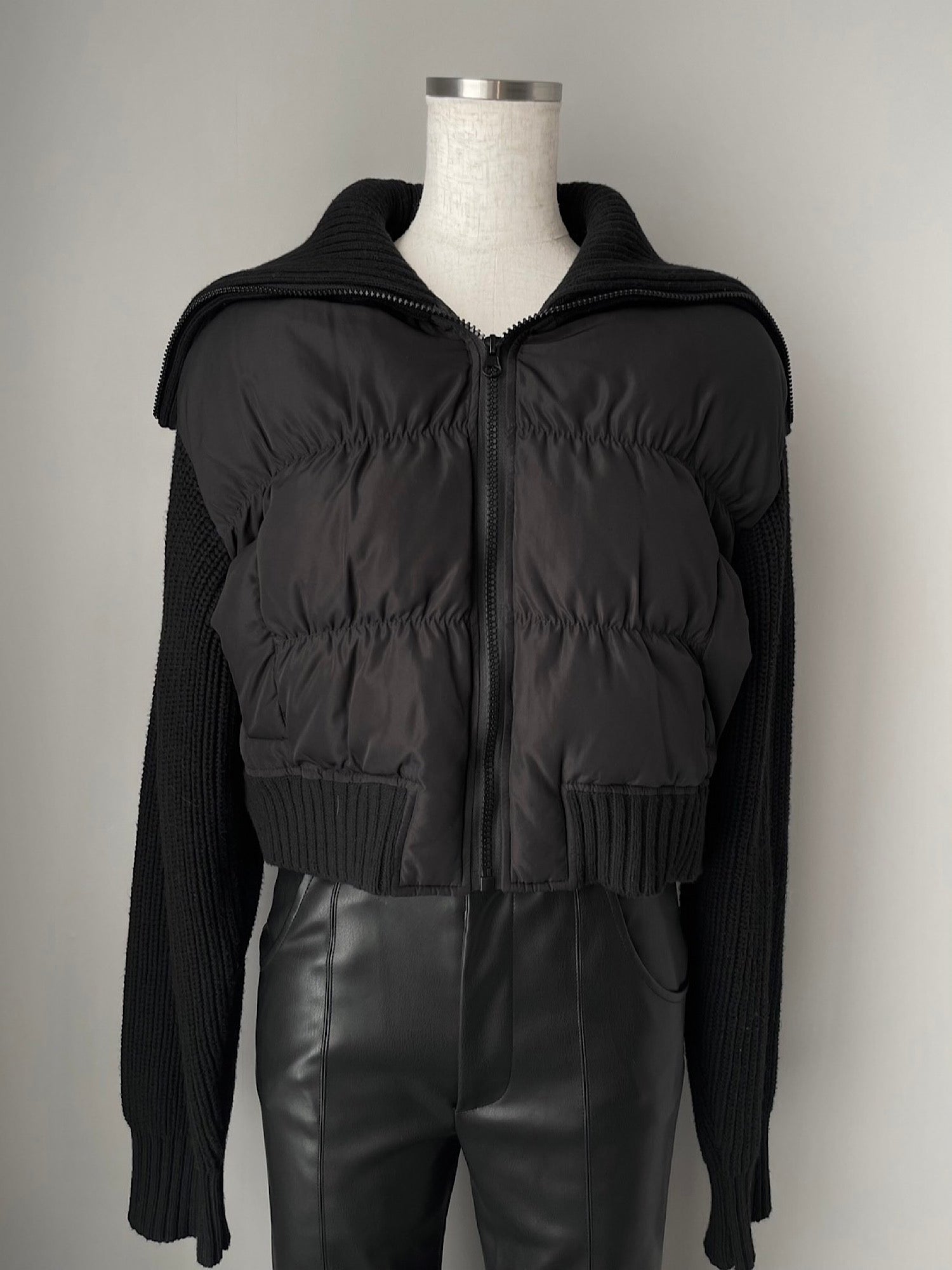 ジャケット・アウター BIG COLOR KNIT DOCKING PUFFY BLOUSON Xysaqa Women Winter Bomber Puffer Jacket Baggy Casual