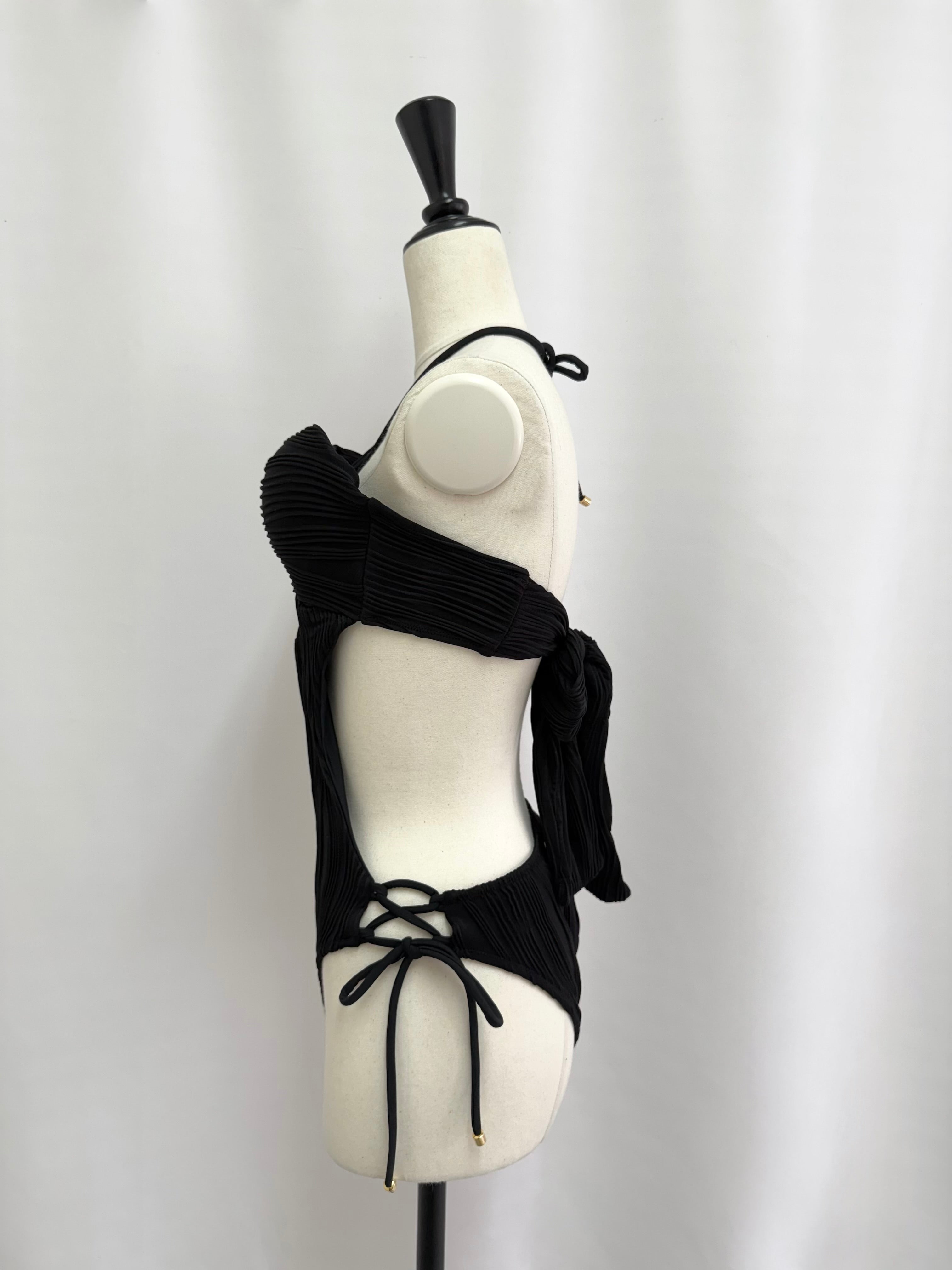 Random pleats swim one-piece