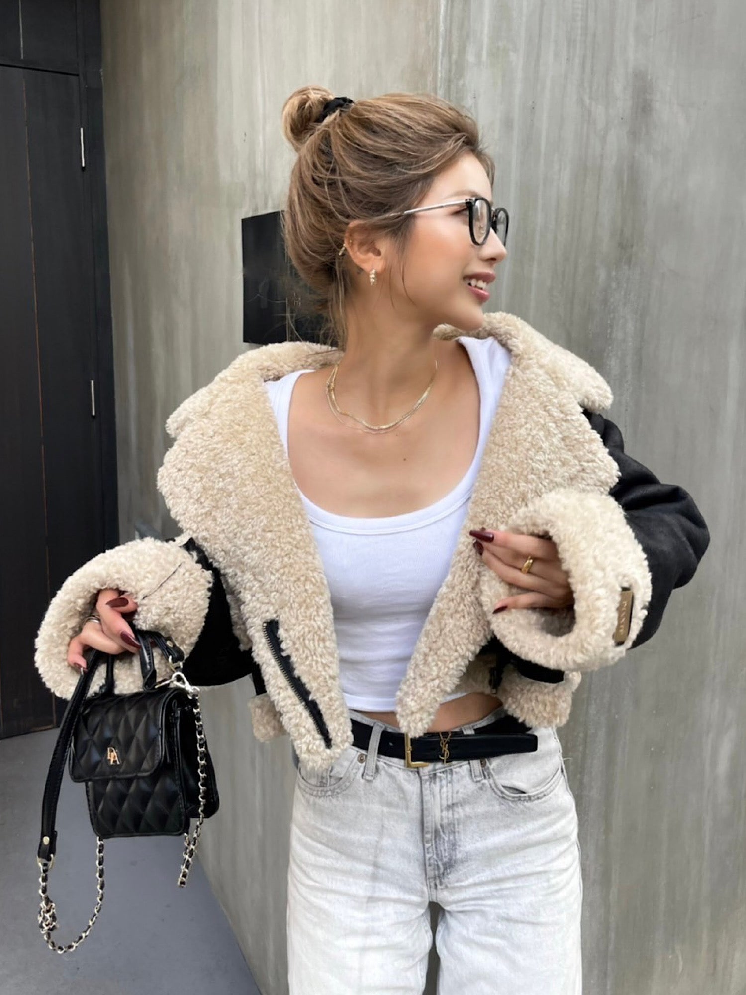 Cropped boa mouton jacket