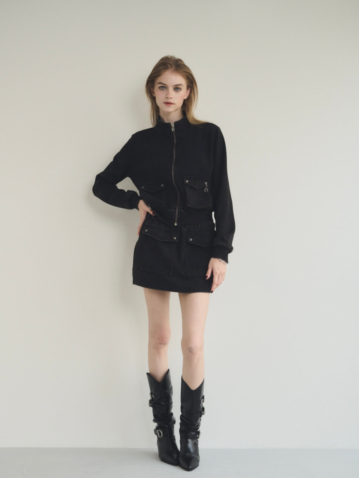 Fade sweat blouson✕skirt set up