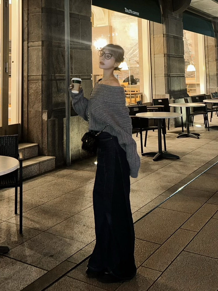 【予約】Random rib off shoulder knit(GRY 2月中旬〜下旬発送予定)