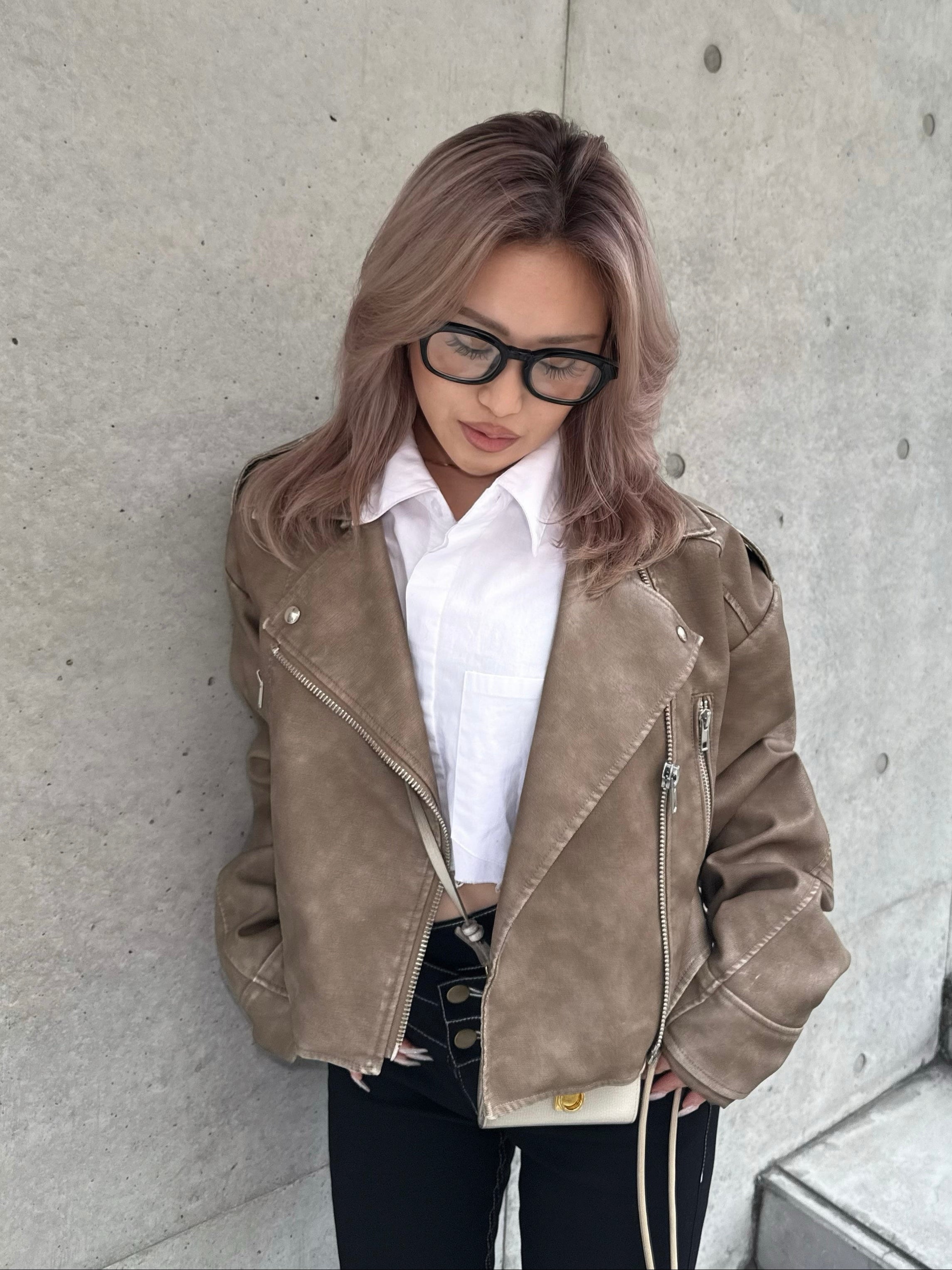 【予約】Lace up eco leather riders jacket(BRN 2月上旬発送予定）