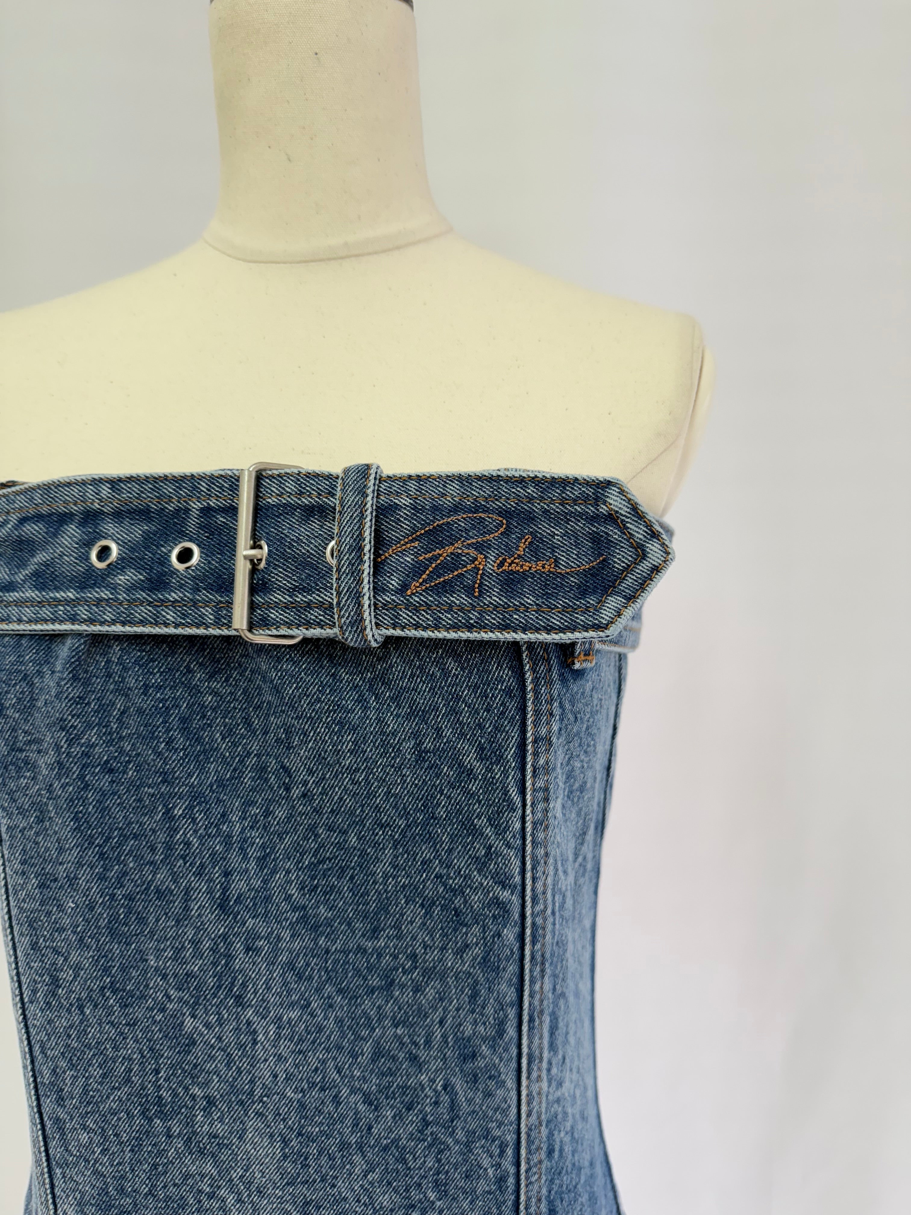 Fade denim belted mini dress