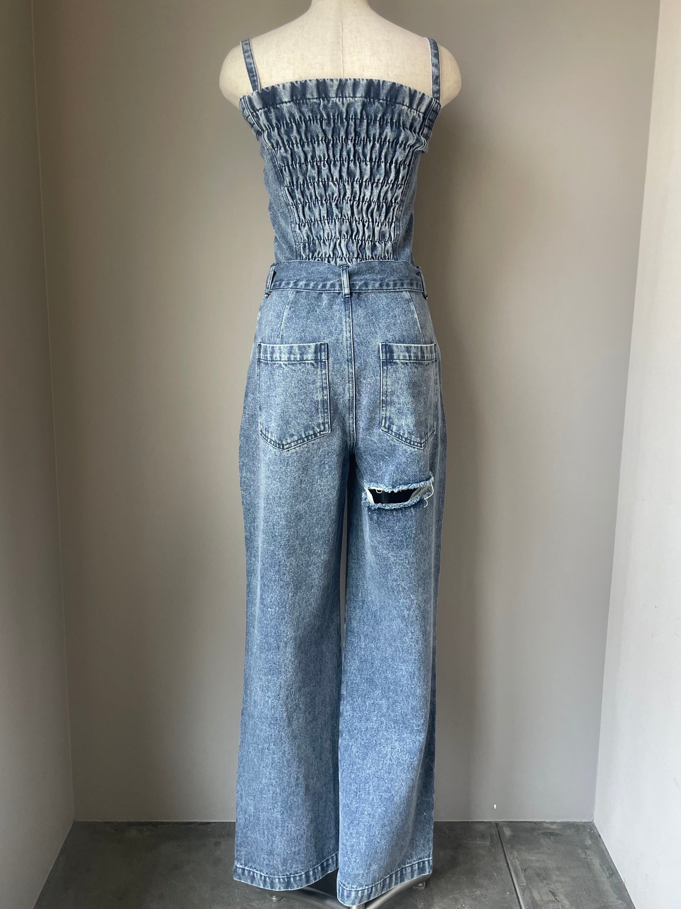 Belted denim all in one
