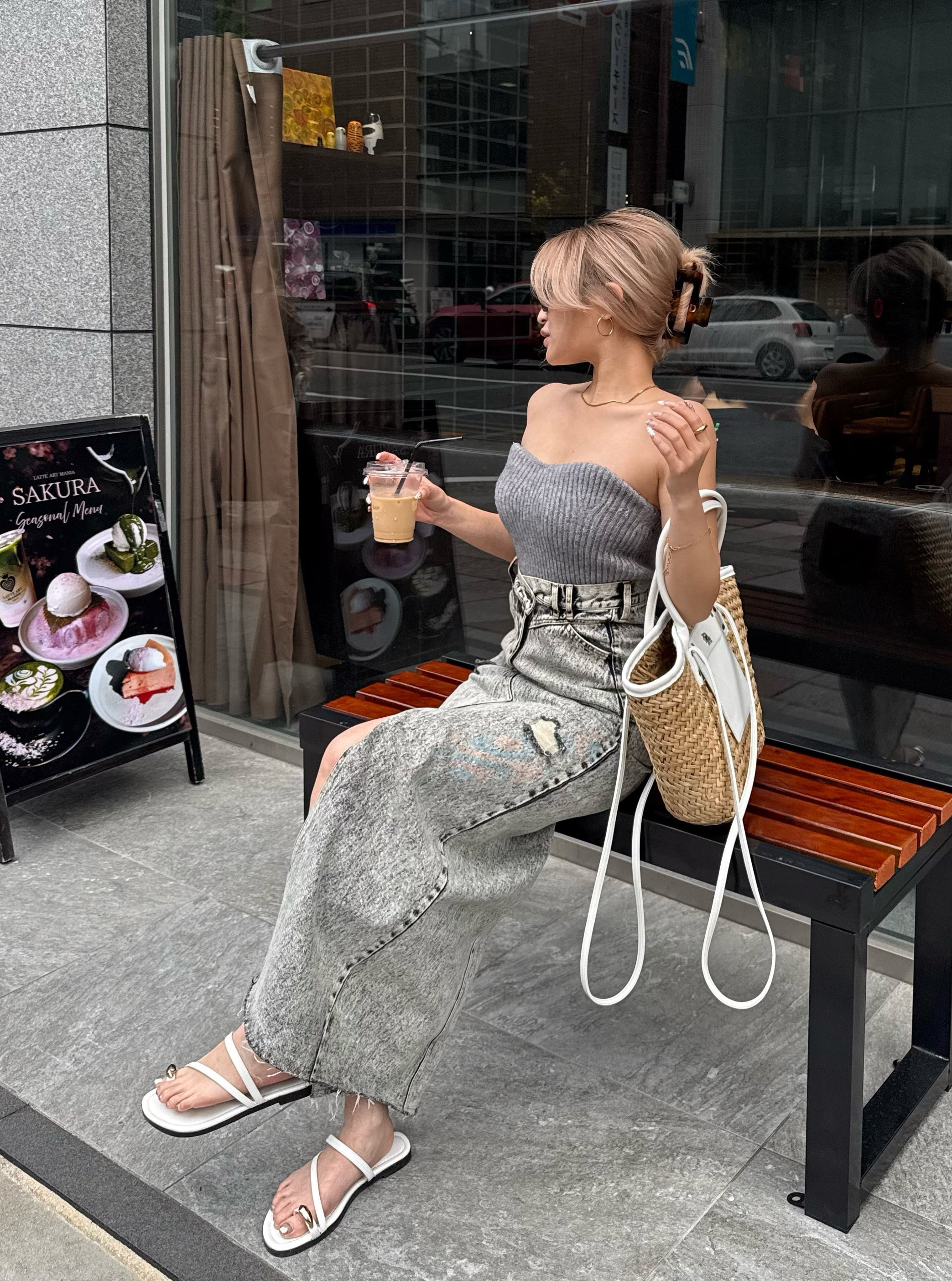 Front slit damage long skirt