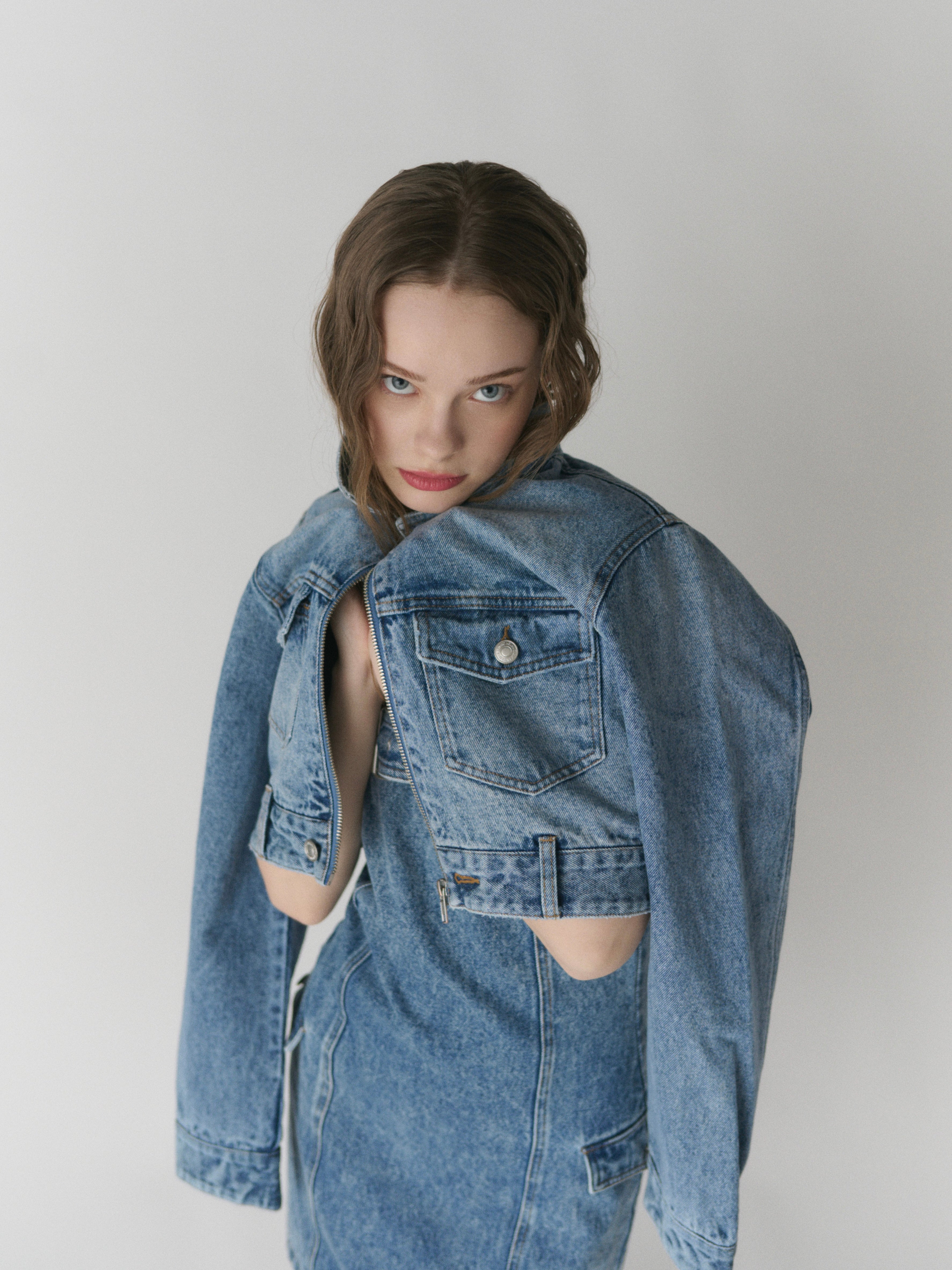 Fade denim zip up jacket