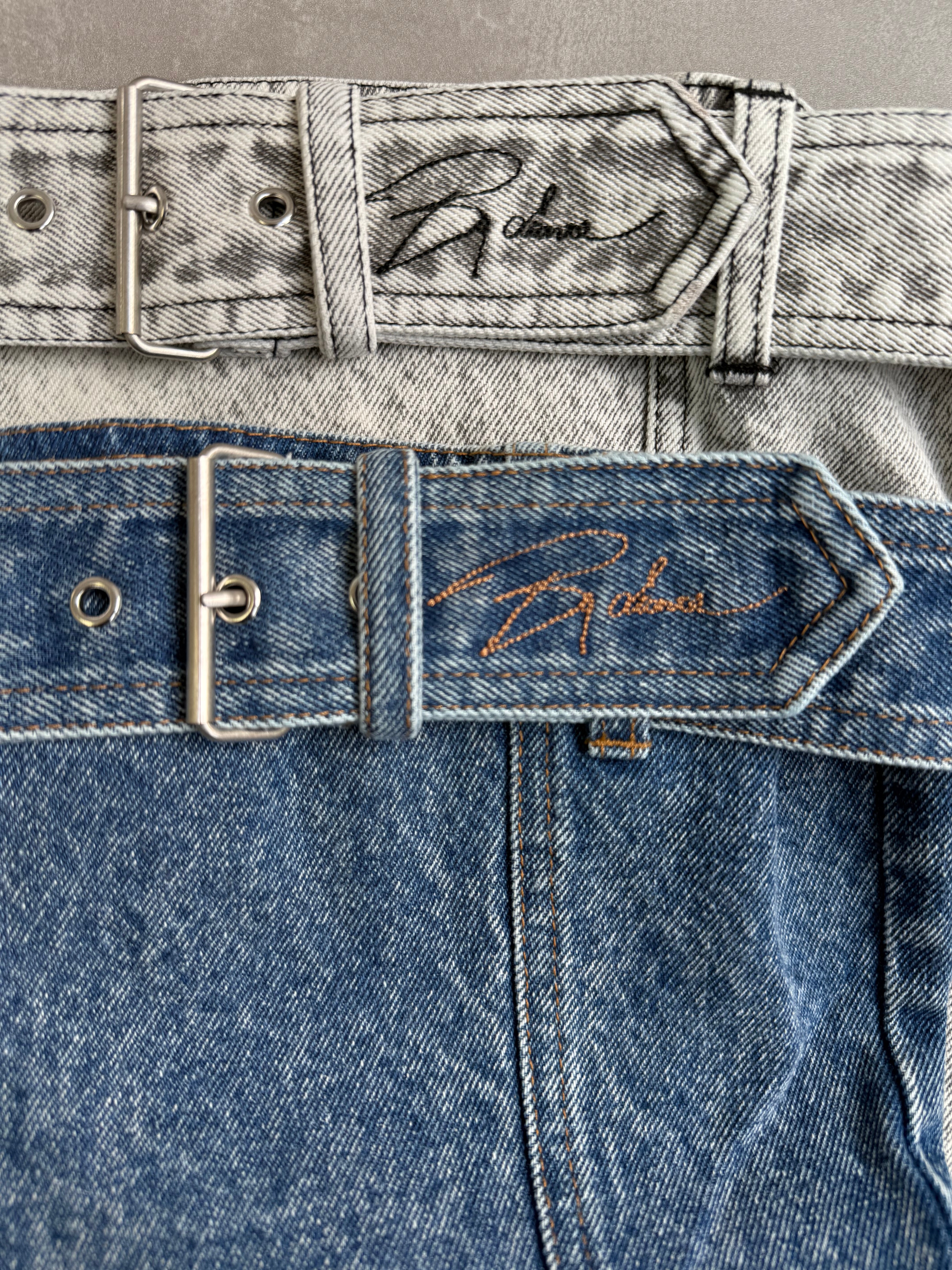 Fade denim belted mini dress