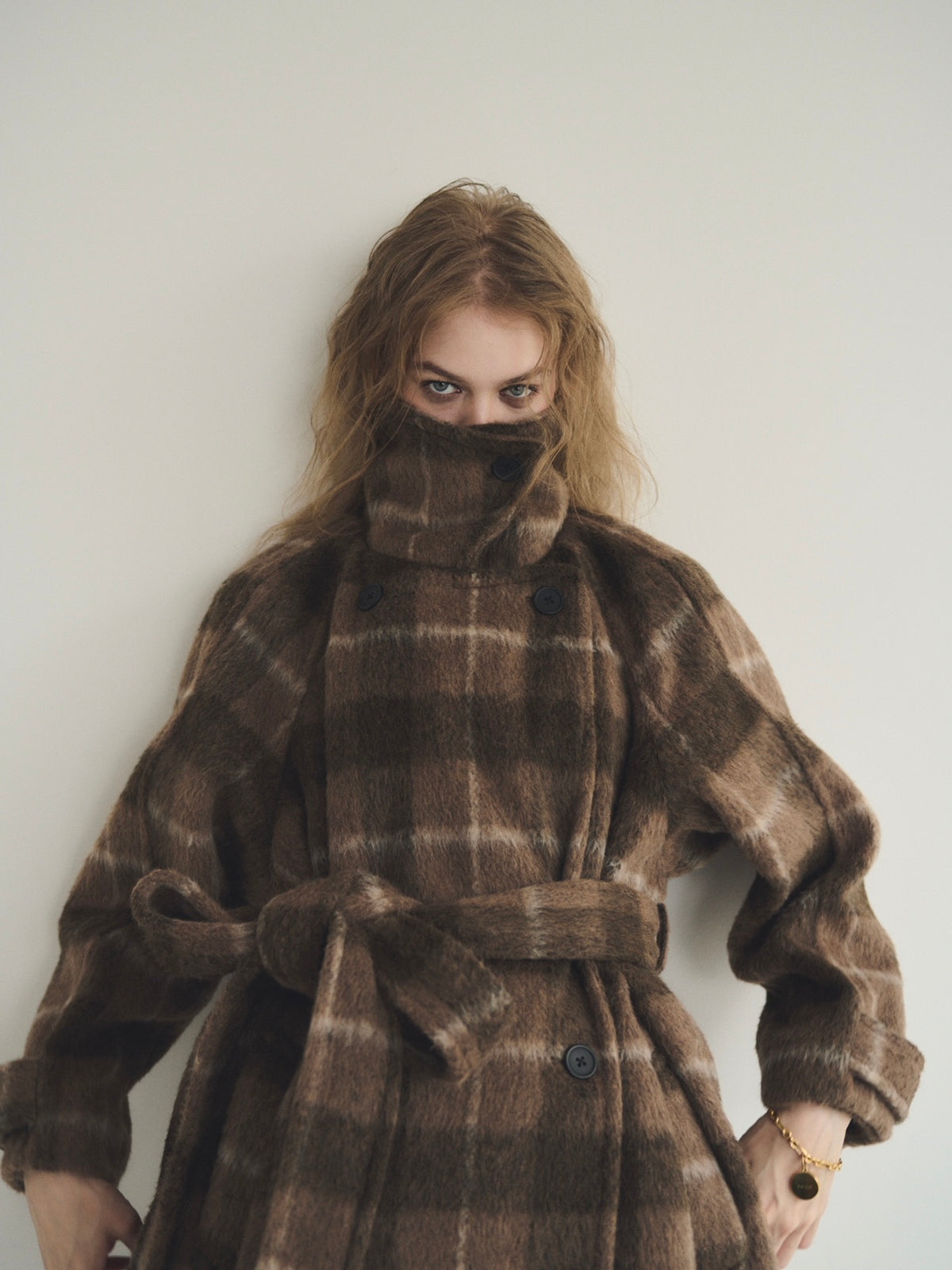 【予約】Shaggy check loose double jacket(SETUP着用可)(BEG 11月上旬発送予定)