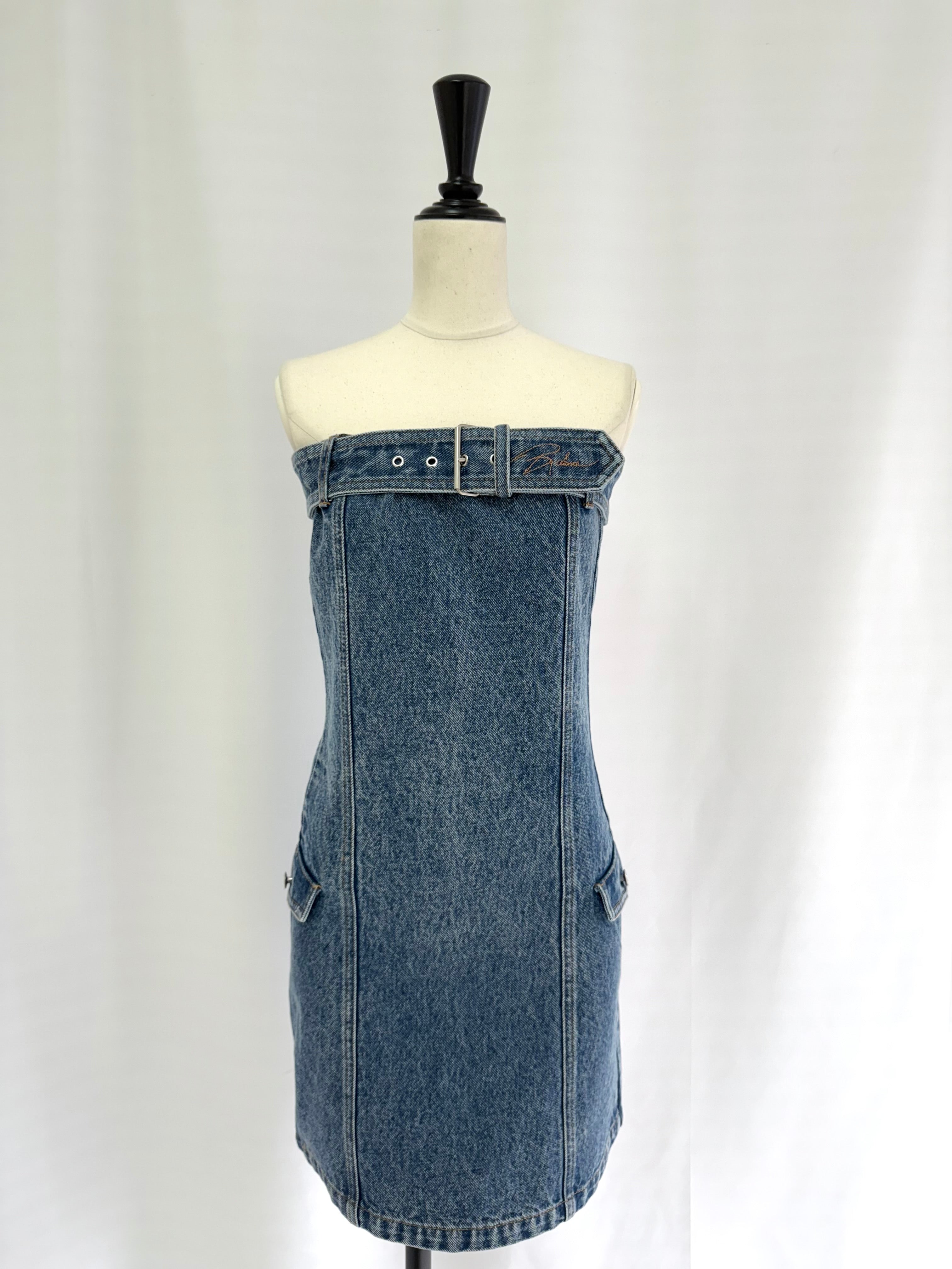 Fade denim belted mini dress