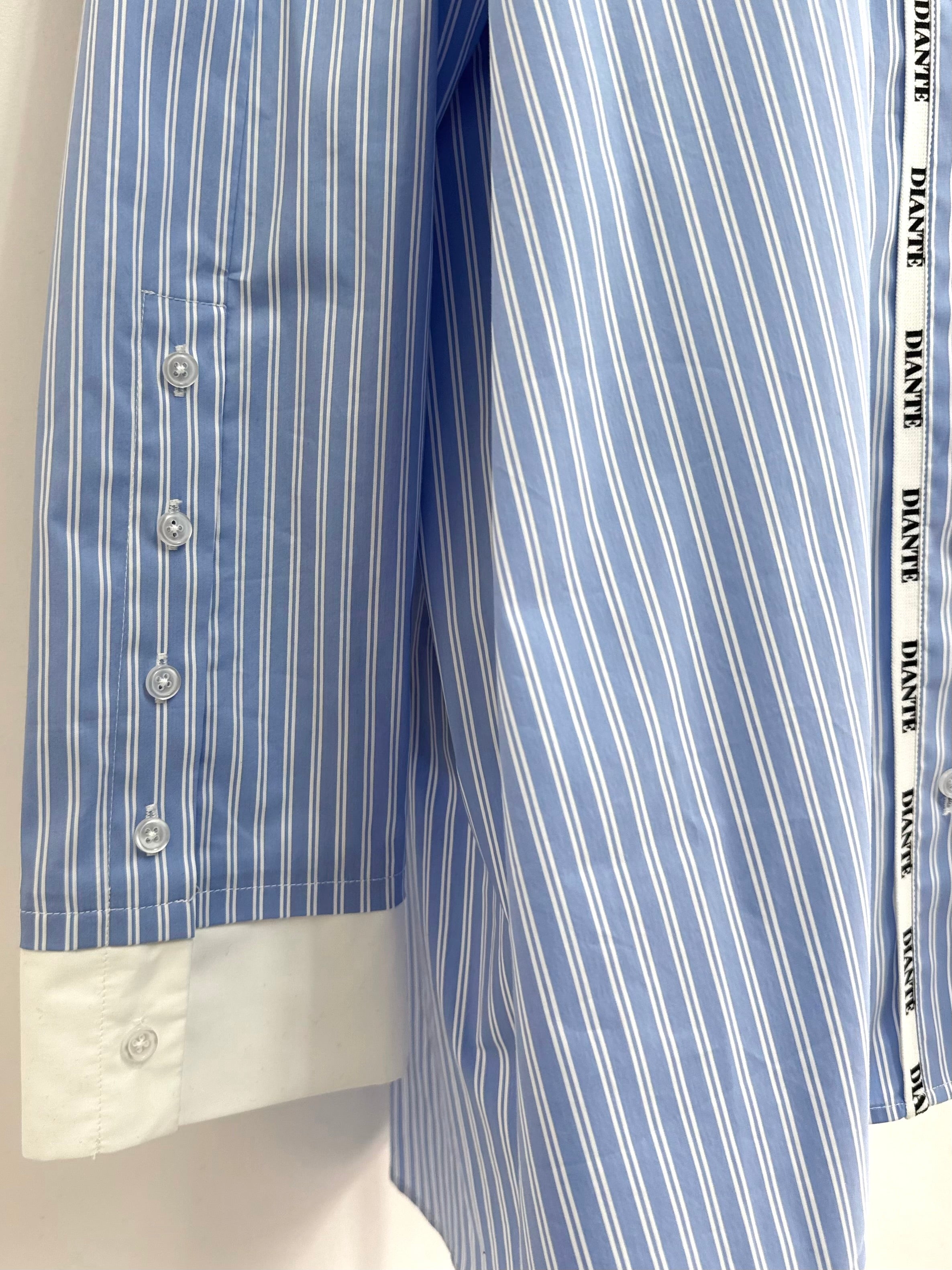 試着　diante ROLL SLEEVE LOOSE SHIRTS ストライプ Logo tape loose shirts | DIANTÉ (ディアンテ)公式通販サイト