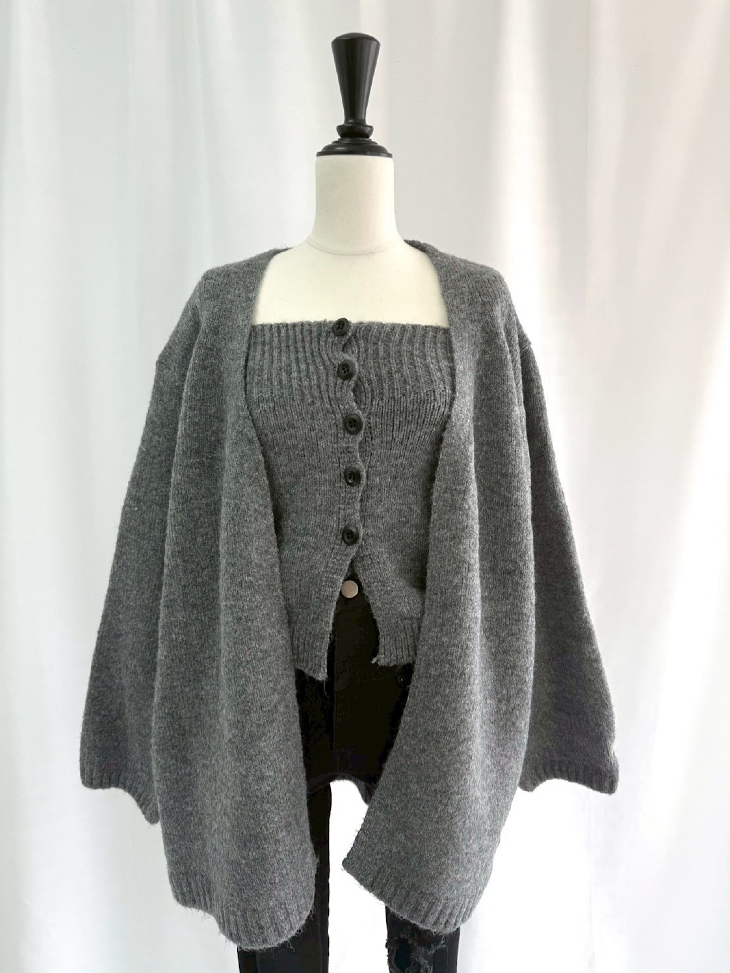 トップス DIANTE FRONTBUTTON BARETOP KNIT CARDIGAN Front button baretop×Knit cardigan SET | DIANTÉ (ディアンテ