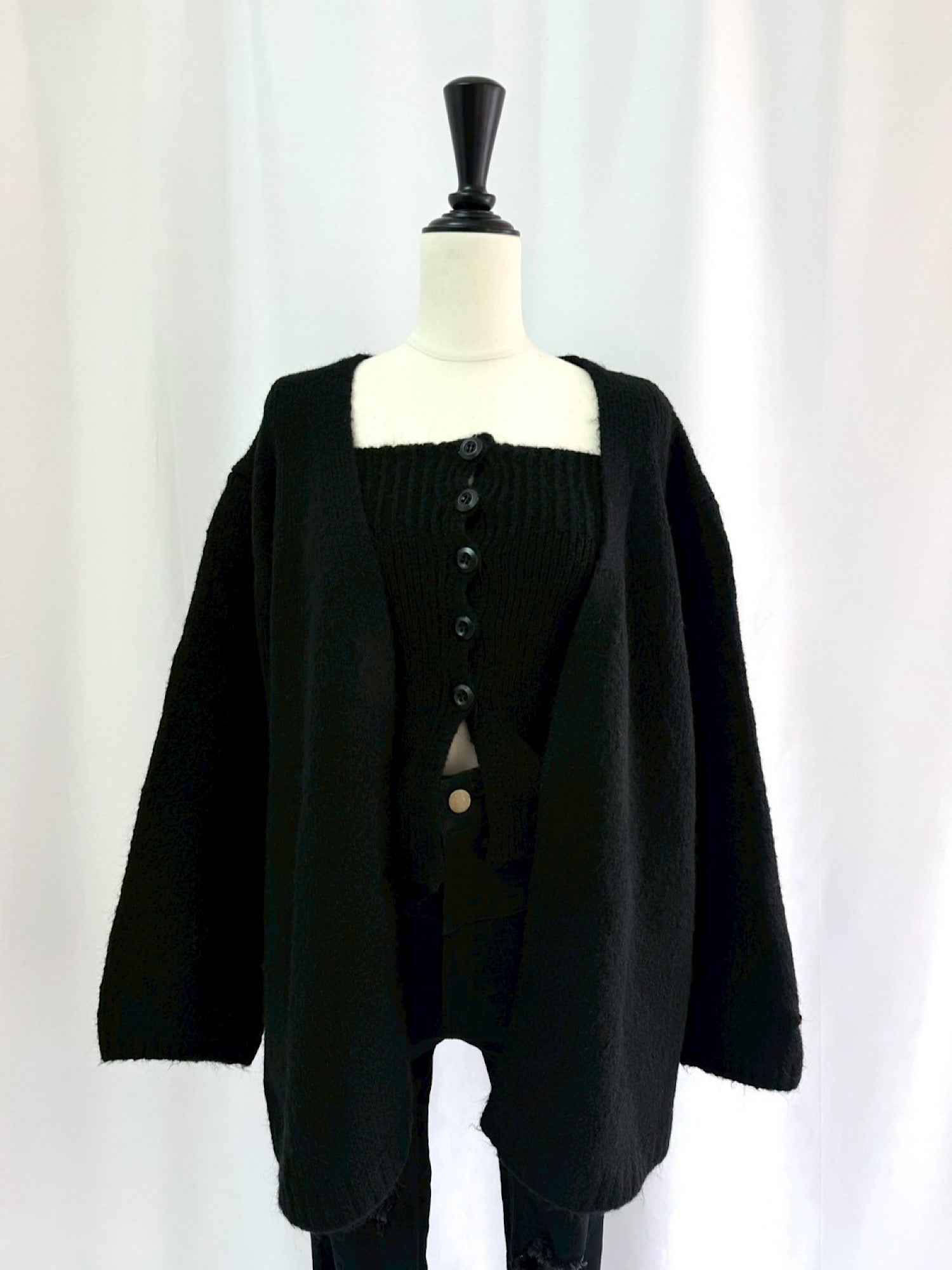 Front button baretop×Knit cardigan SET