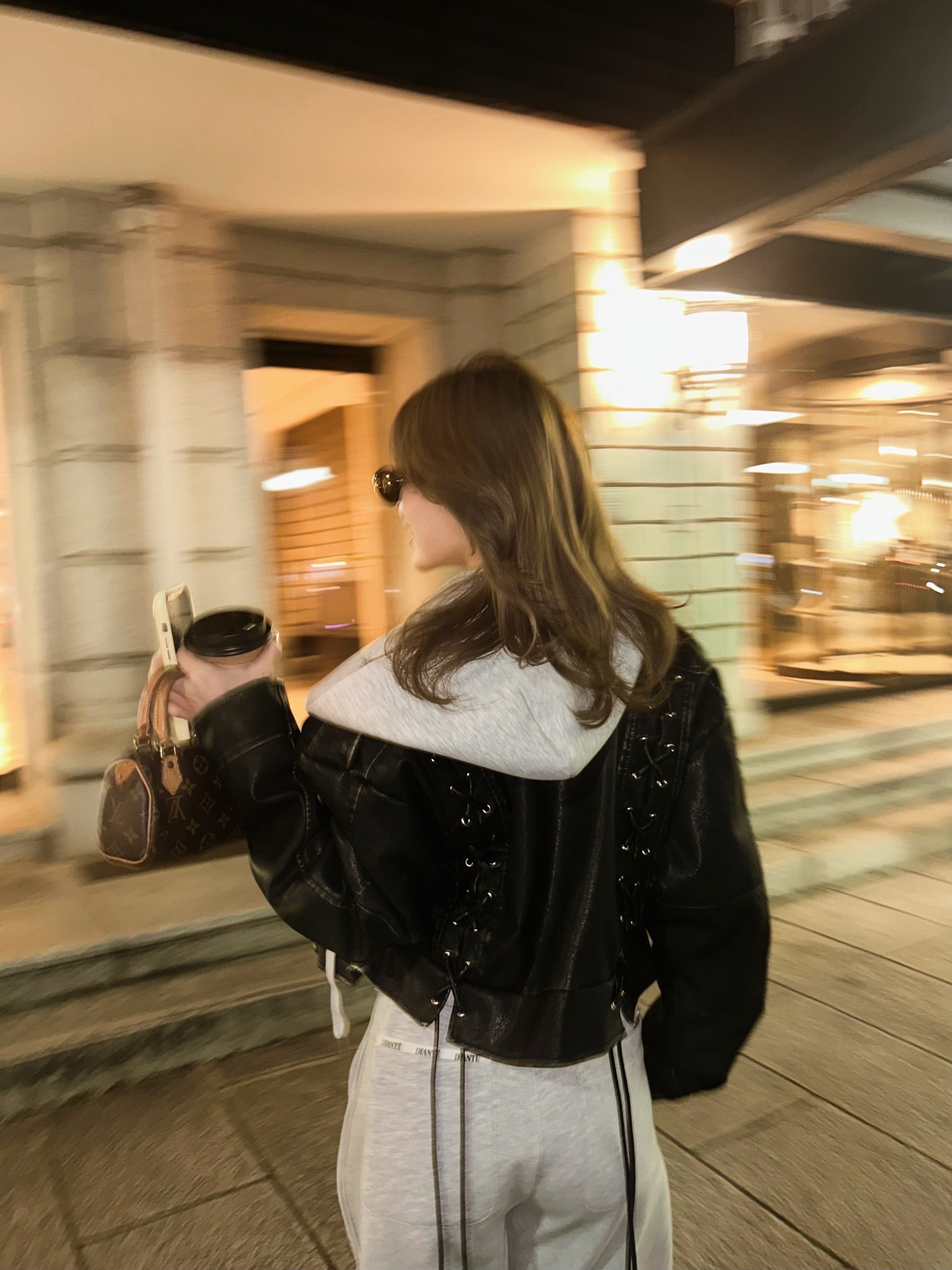 Lace up eco leather riders jacket