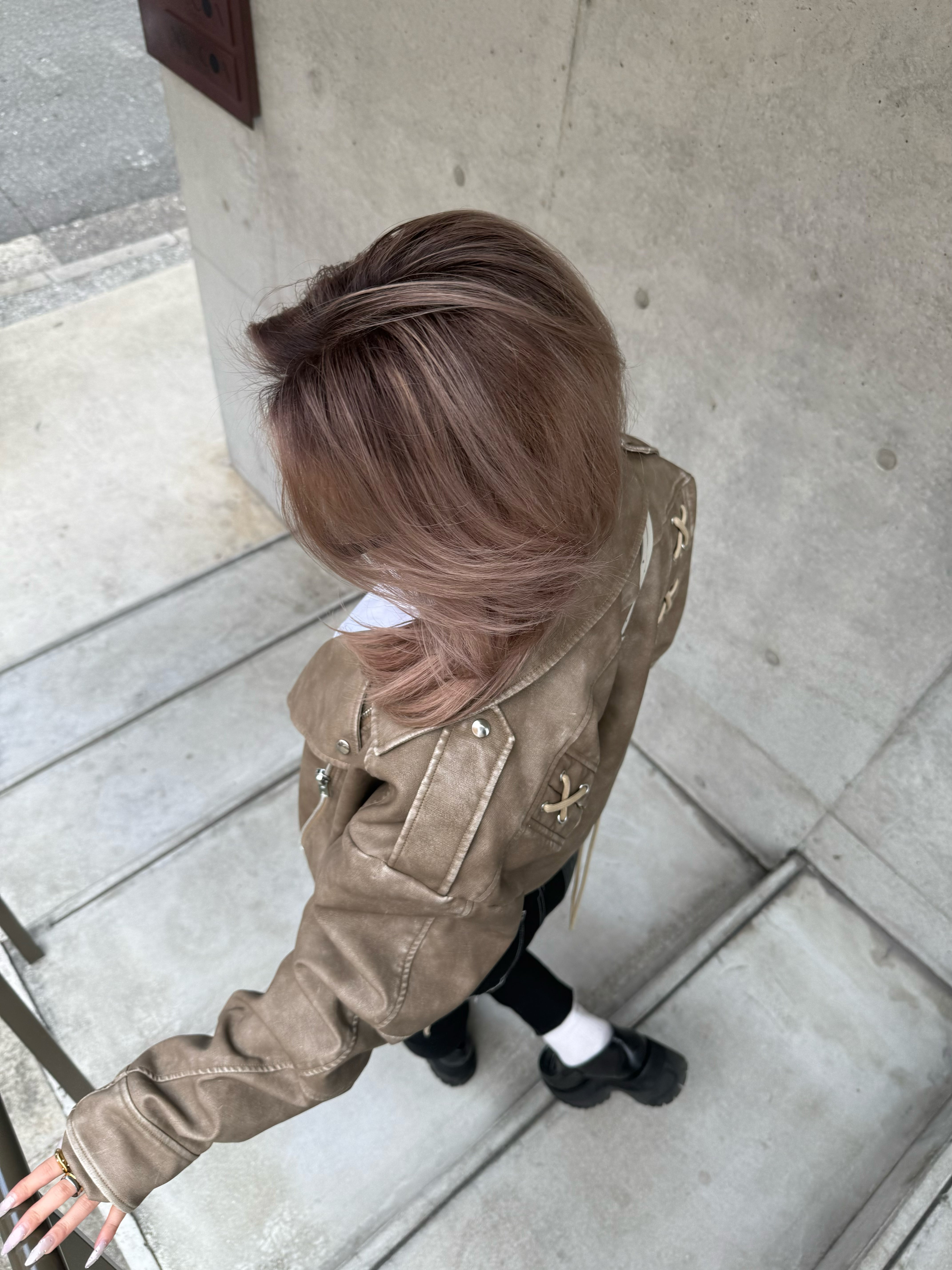 【予約】Lace up eco leather riders jacket(BRN 2月上旬発送予定）