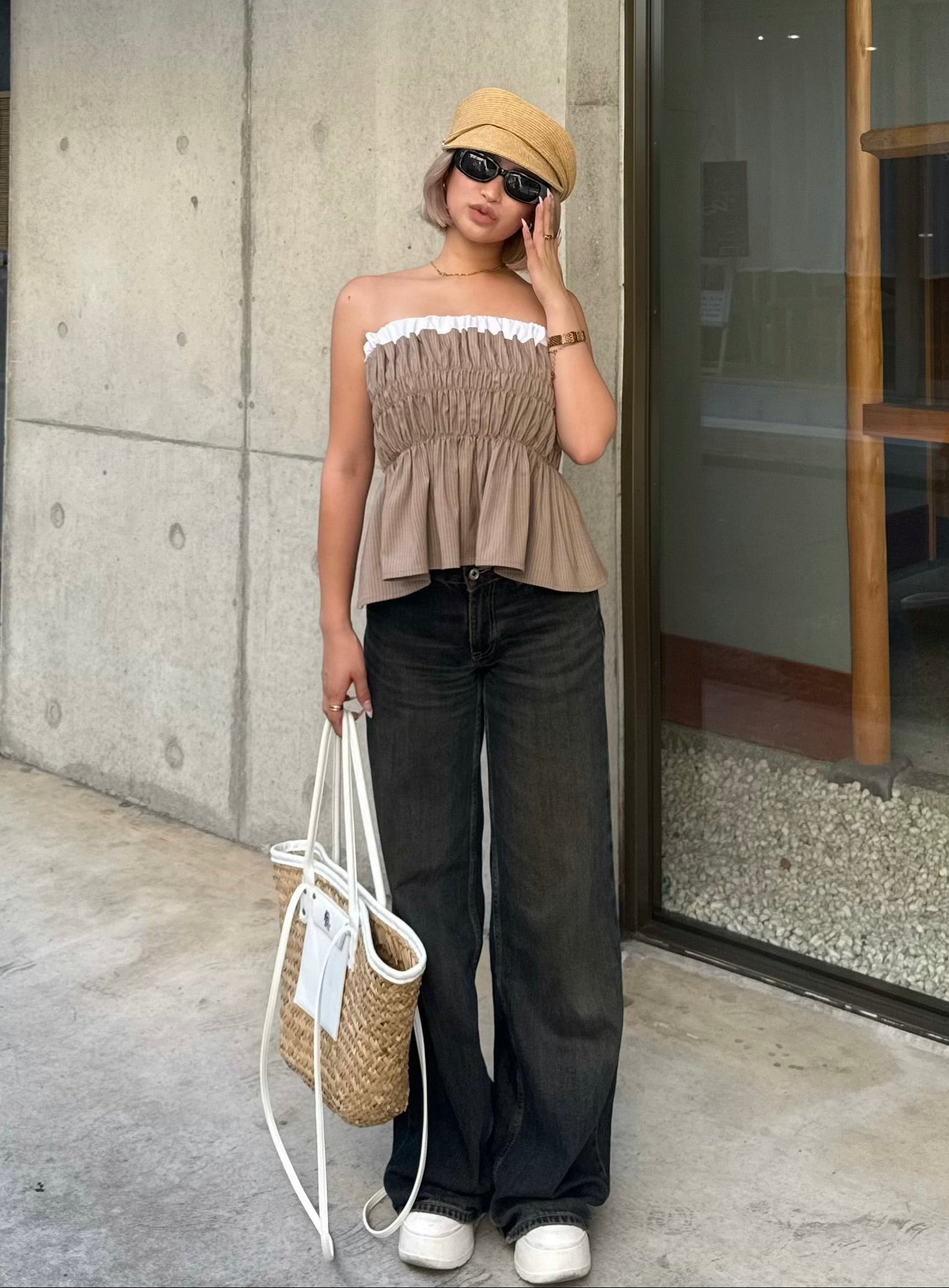 【予約】Layered peplum bare top(SETUP着用可)(BEG 9月下旬発送予定)