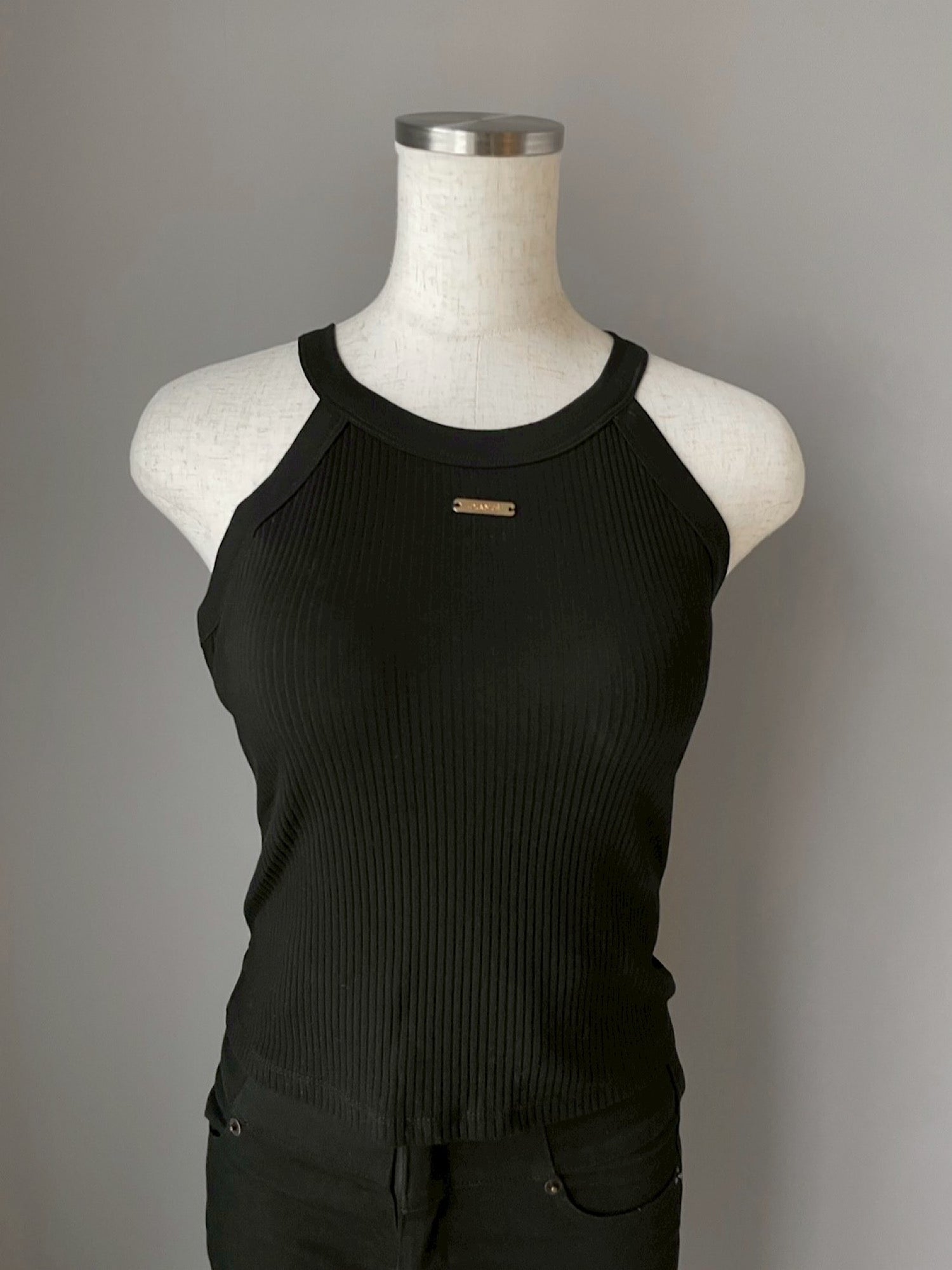 Logo plate halter neck tank tops