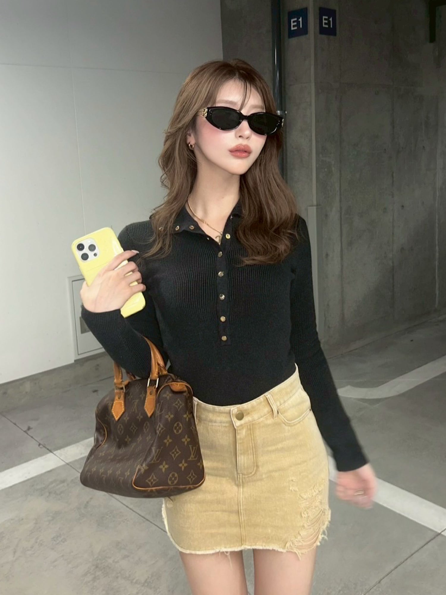 Chemical wash denim mini skirt（SET UP着用可）