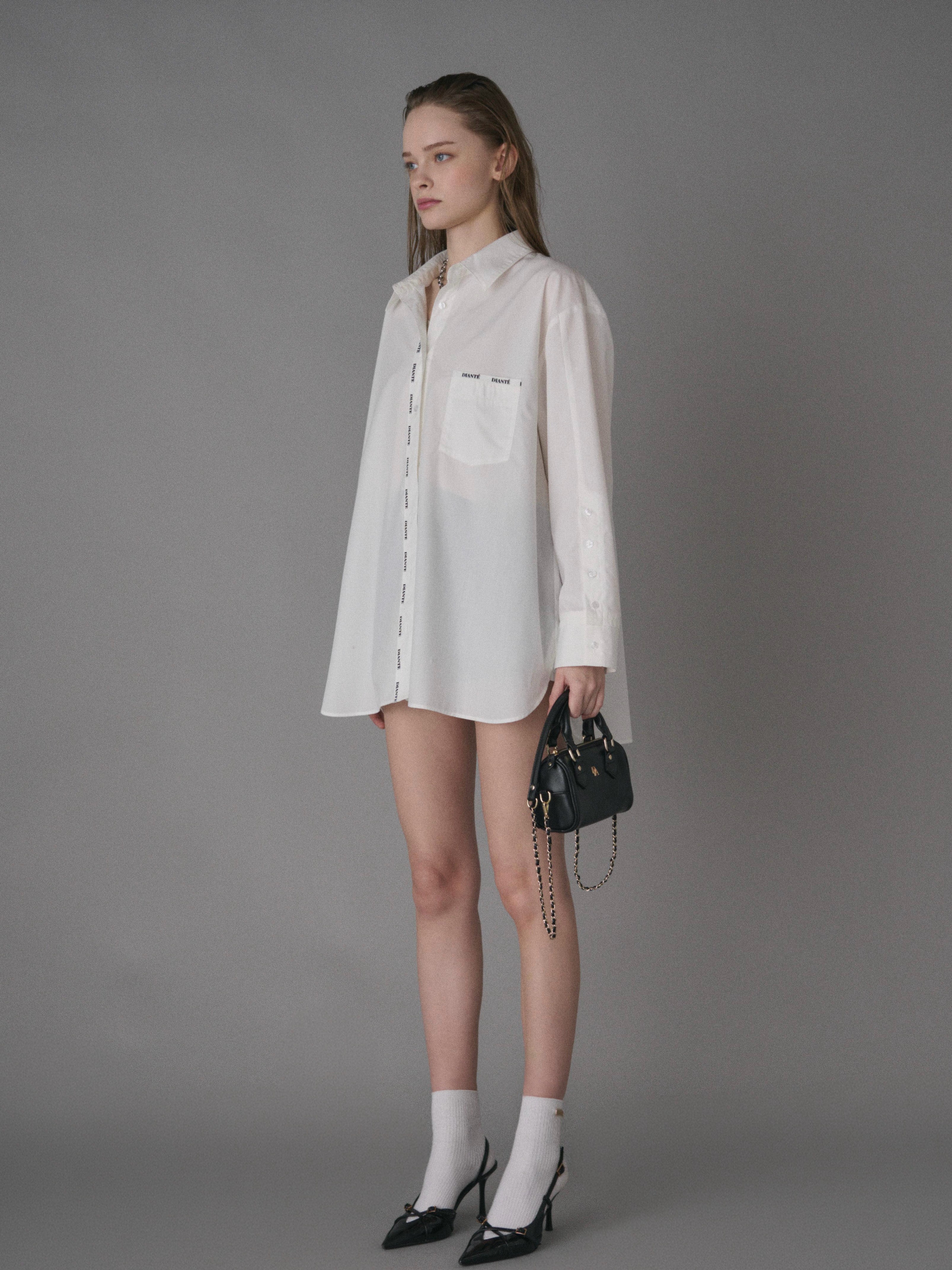 DIANTE LOGO TAPE LOOSE SHIRTS シャツ　ホワイト Logo tape loose shirts | DIANTÉ (ディアンテ)公式通販サイト