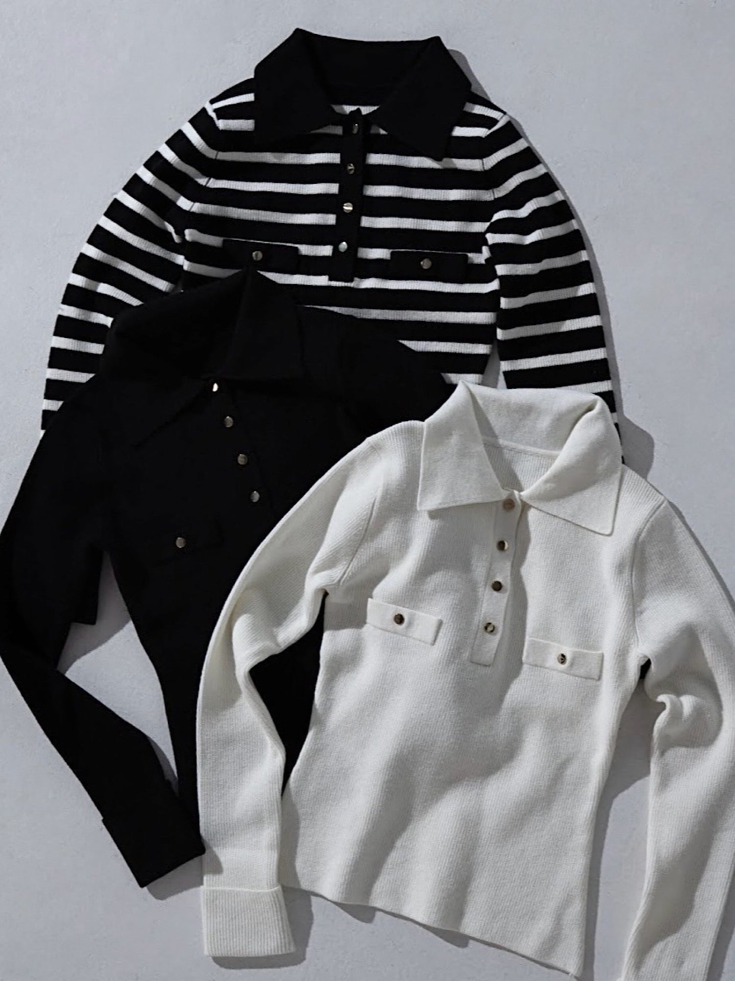 Big collar gold button rib knit