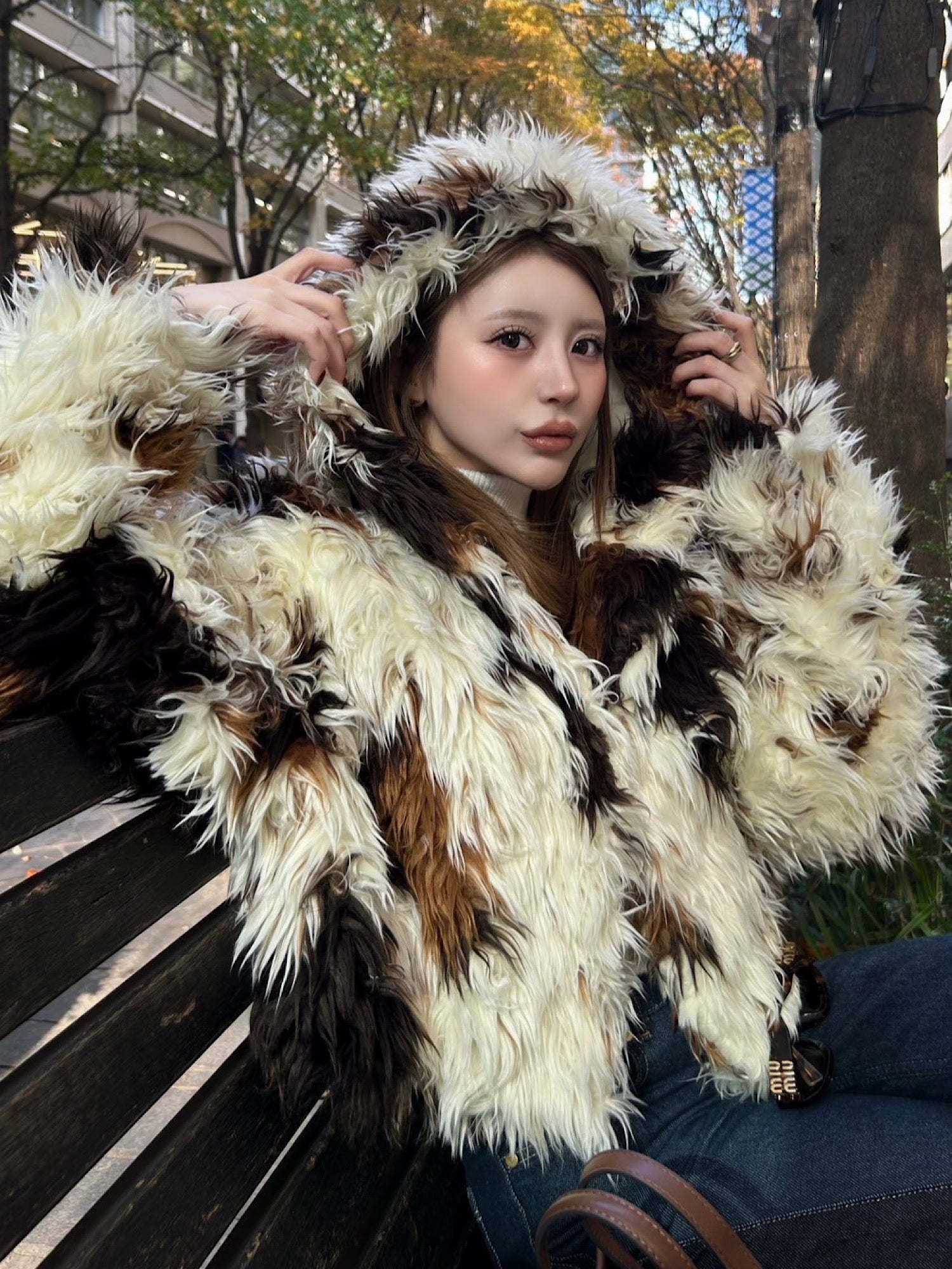 Premium eco fur hoodie coat