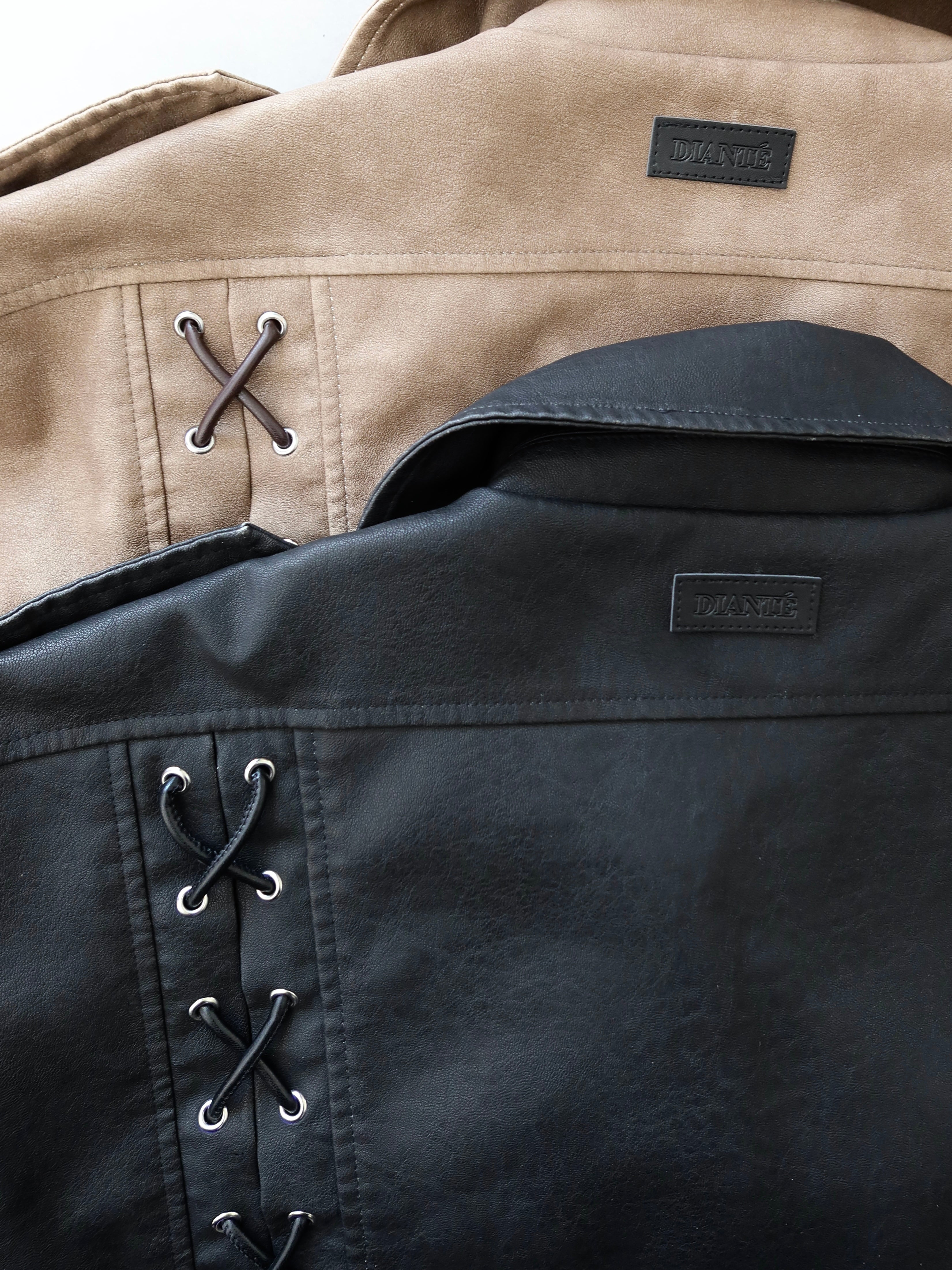 【予約】Lace up eco leather riders jacket(BRN 2月上旬発送予定）