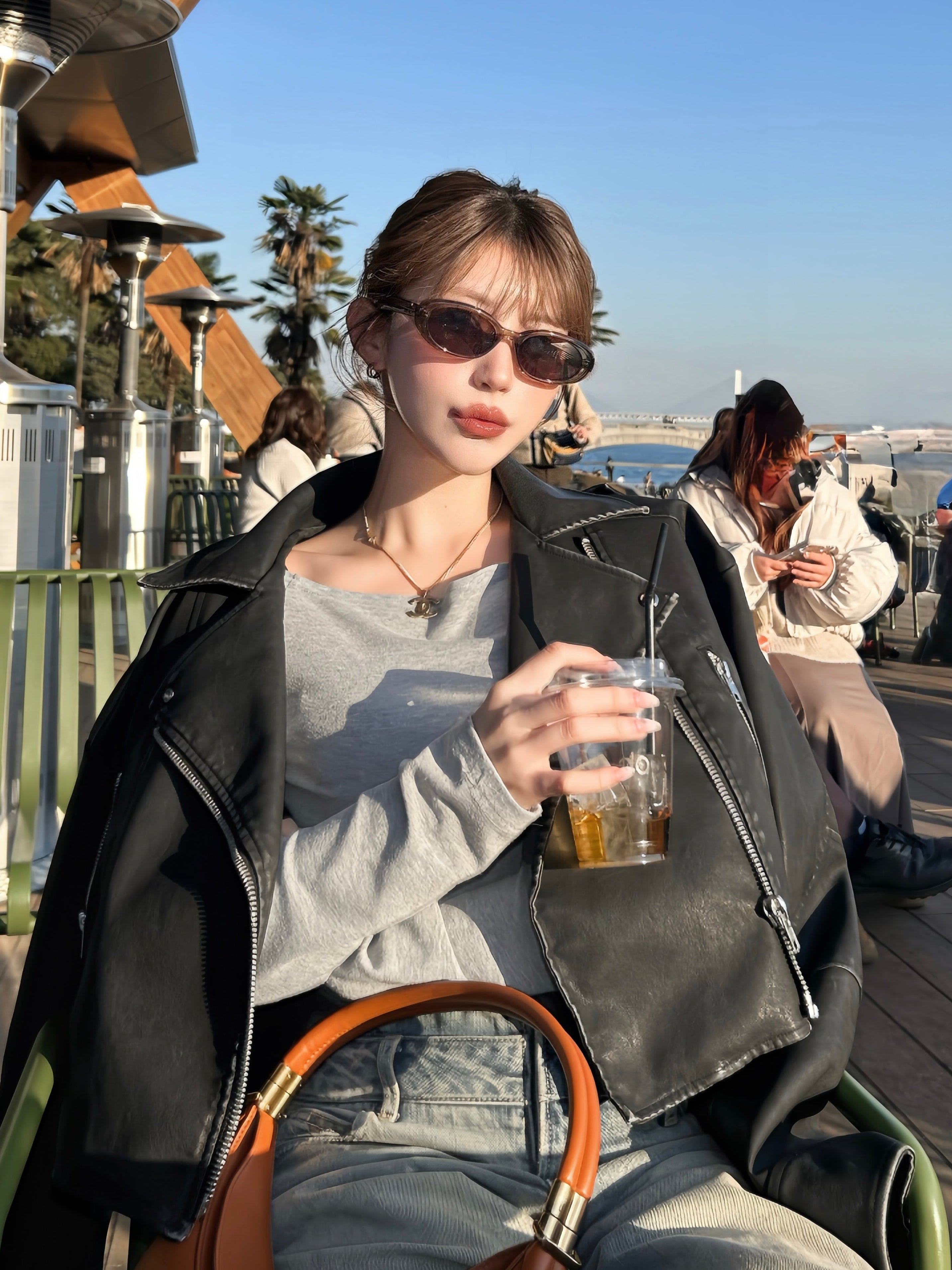 【予約】Lace up eco leather riders jacket(BRN 2月上旬発送予定）