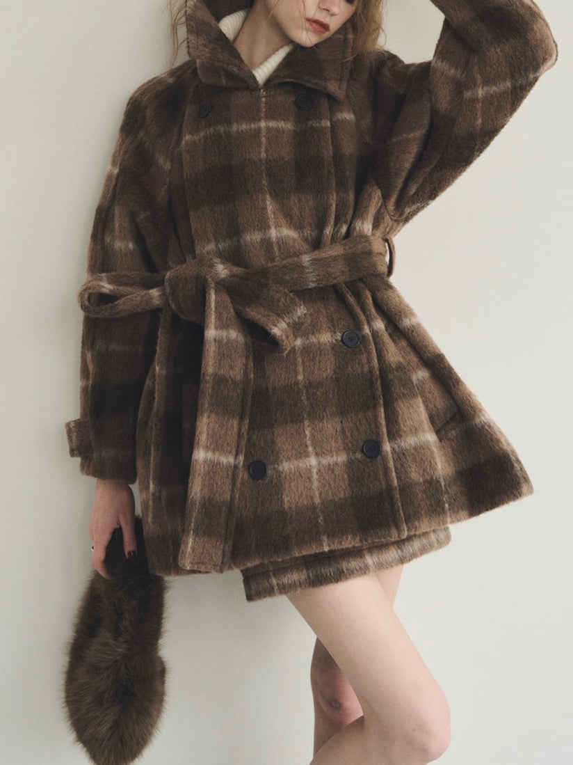 【予約】Shaggy check loose double jacket(SETUP着用可)(BEG 11月上旬発送予定)